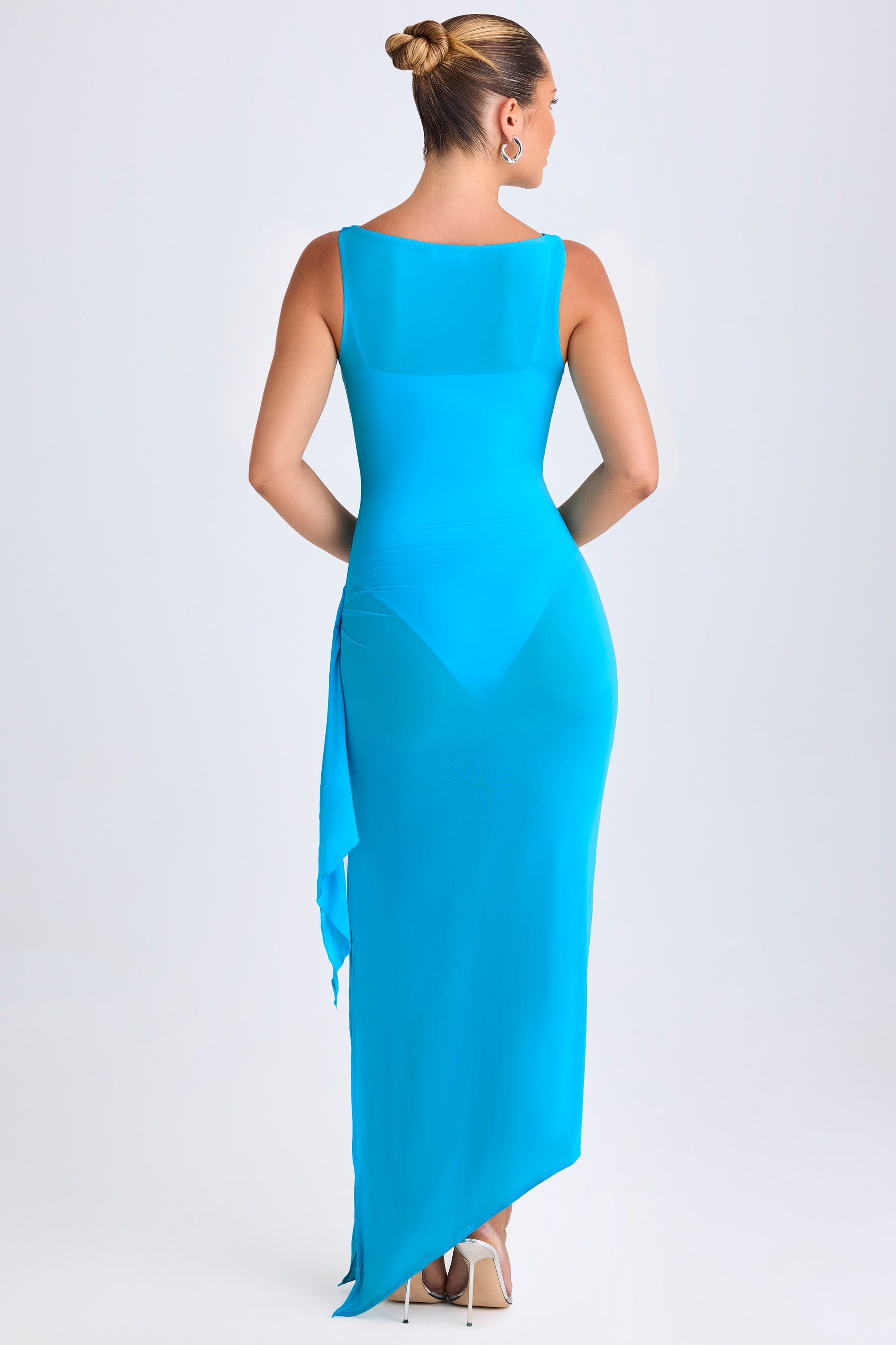 Ruffle-Trim Cowl-Neck Midaxi Dress in Aqua Blue - XS | Oh Polly Ruffle-Trim Cowl-Neck Midaxi Dress in Aqua Blue - XS | Oh Polly