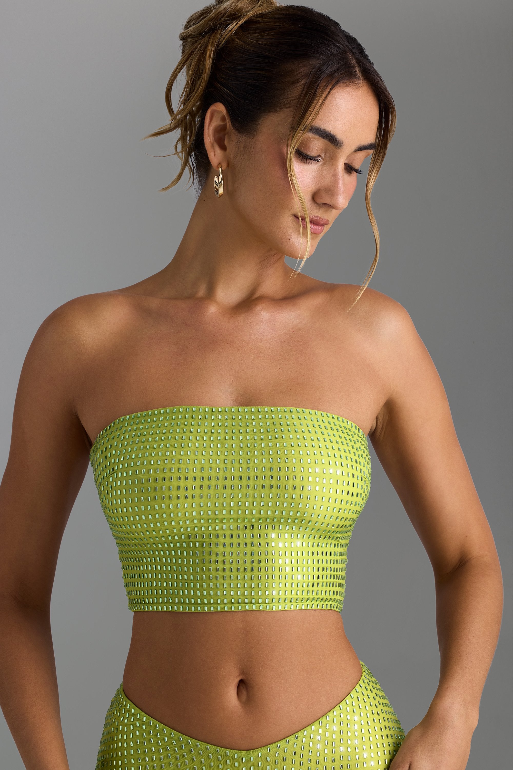 Nanaka Embellished Strap-Detail Top in Pear Green | Oh Polly