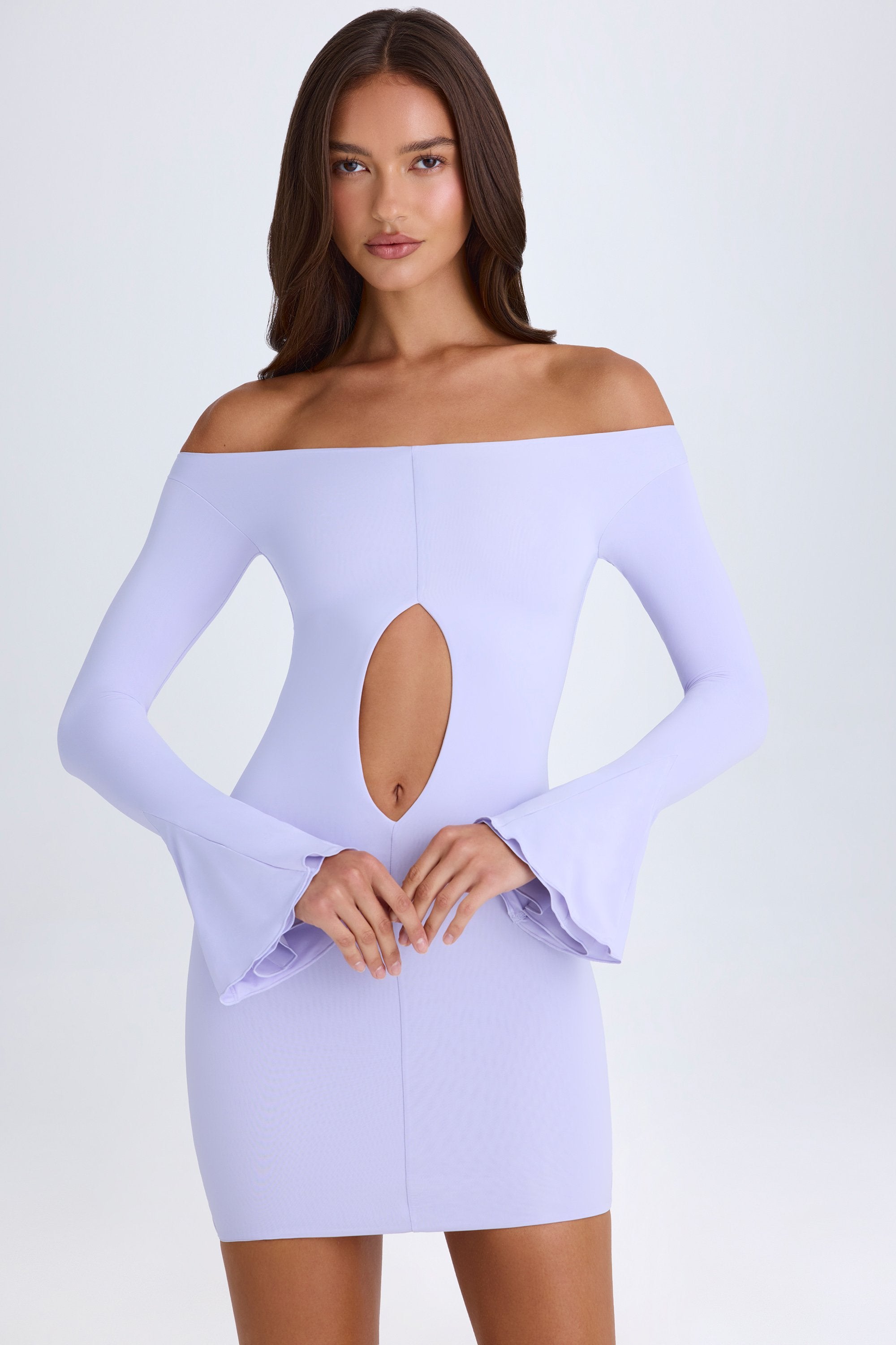 Off-Shoulder Cut-Out Mini Dress in Soft Lilac - XXL | Oh Polly
