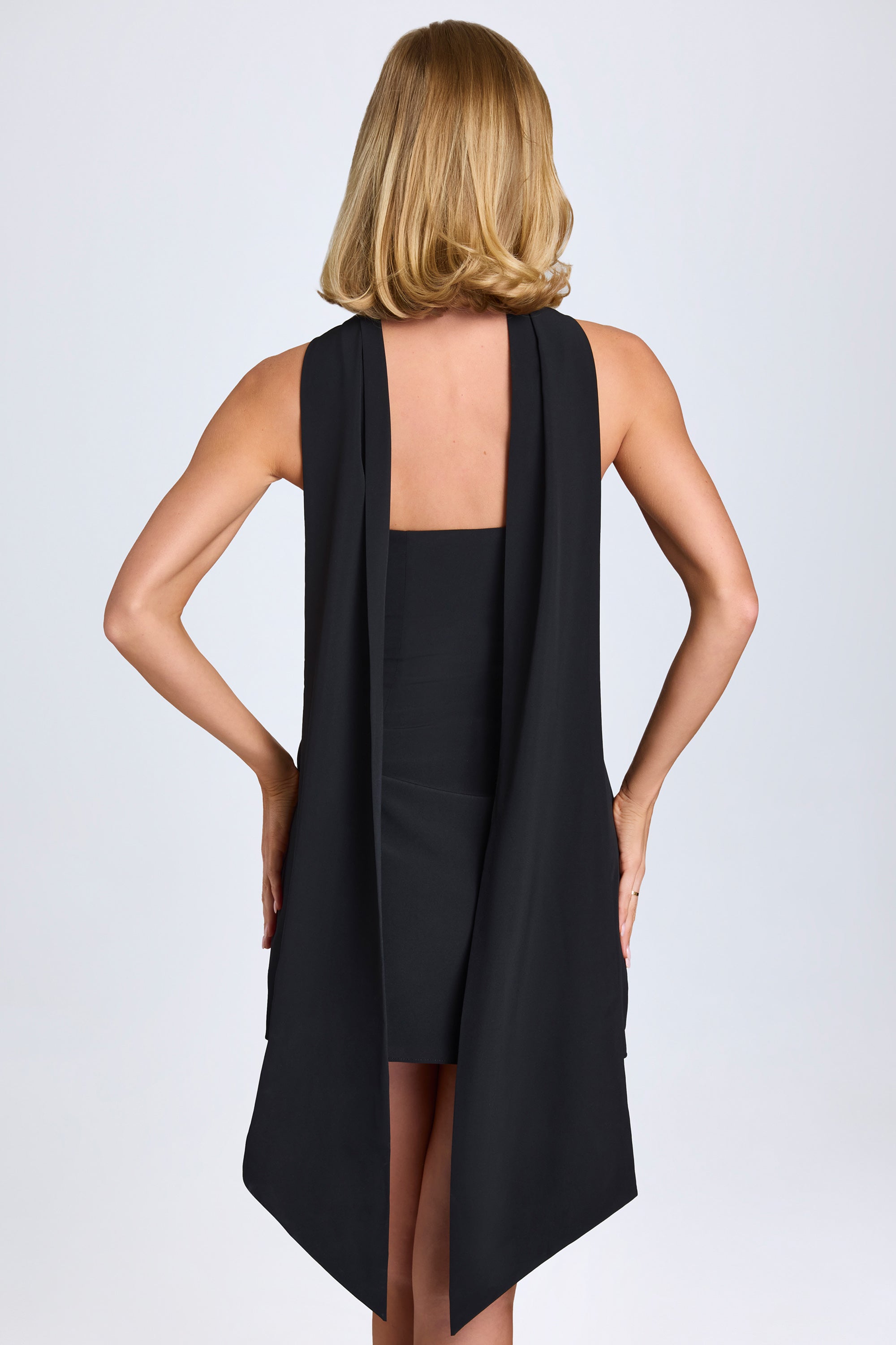 Cecilia Scarf-Detail A-Line Mini Dress in Black