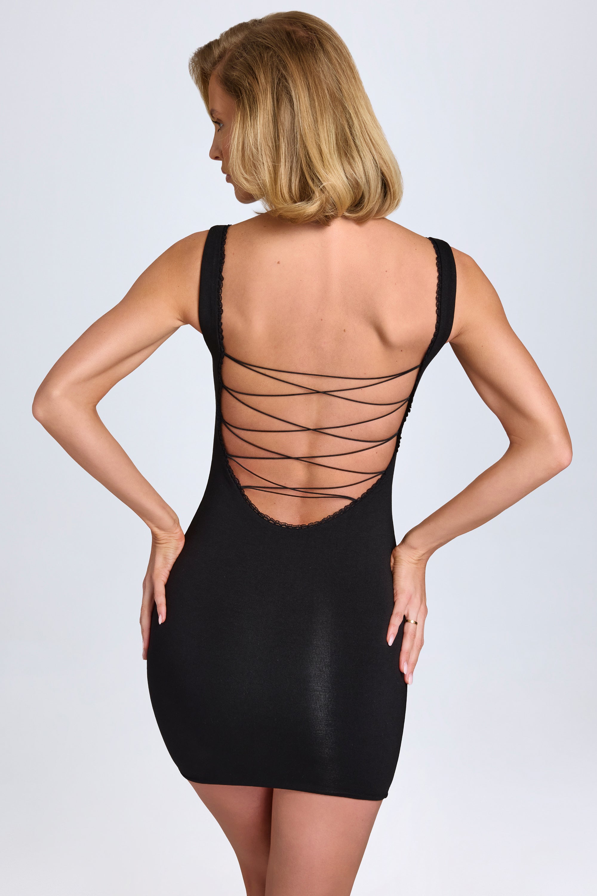 Modal Lace-Trim Bodycon Mini Dress in Black - XL | Oh Polly Modal Lace-Trim Bodycon Mini Dress in Black - XL | Oh Polly