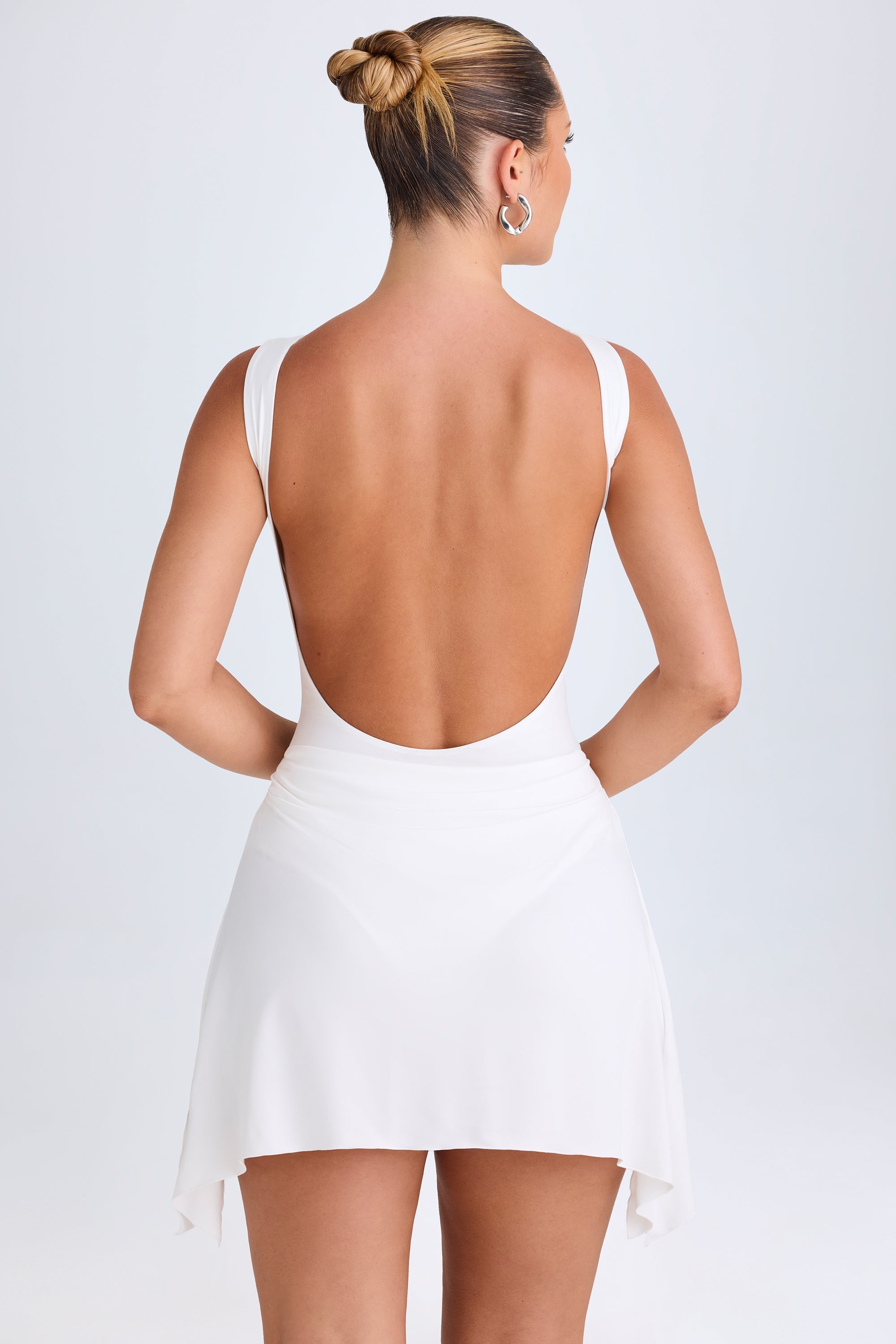Draped Open-Back Mini Dress in White - S