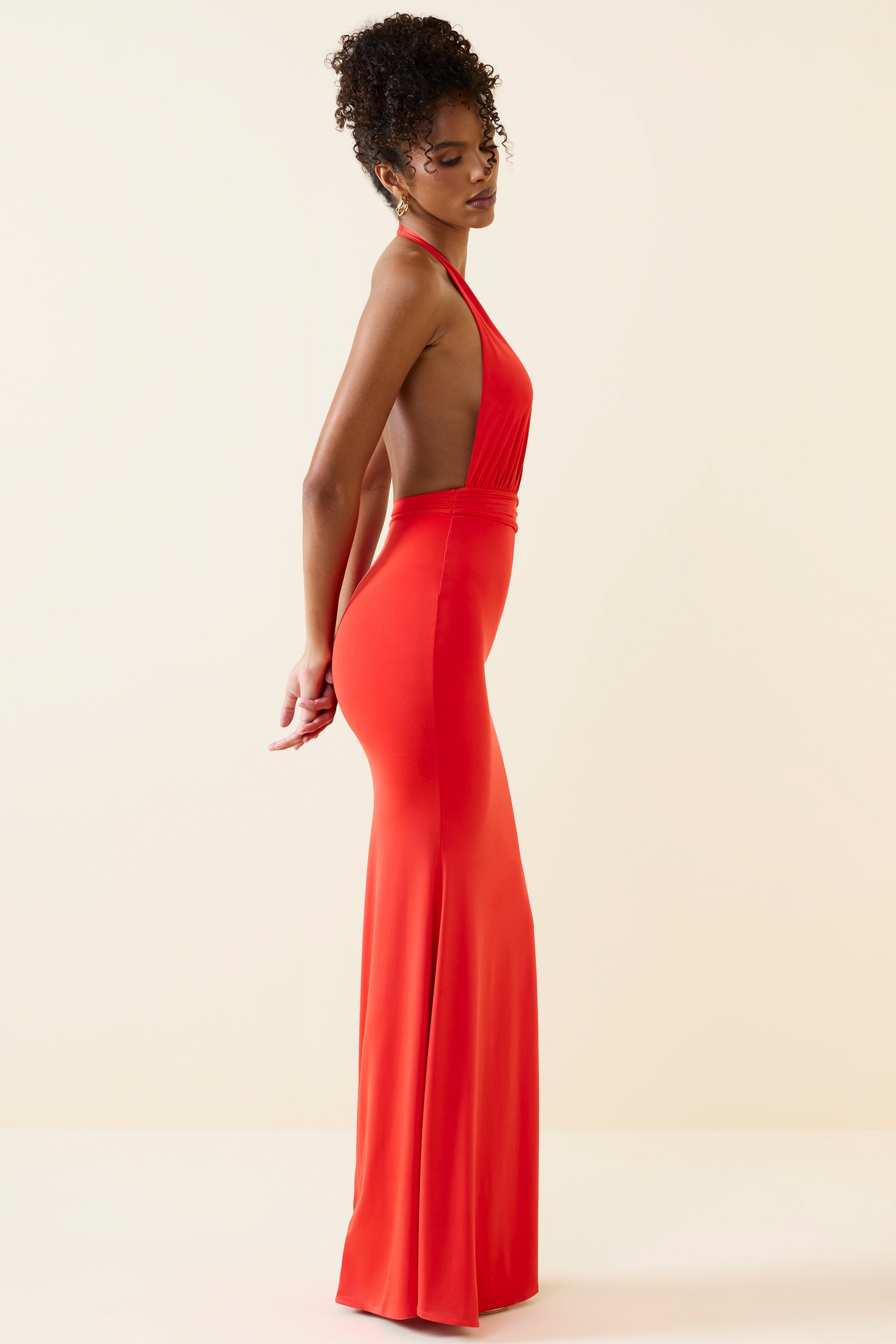 slim fit dress slacks Xenia Halterneck Cut-Out Maxi Dress in Scarlet