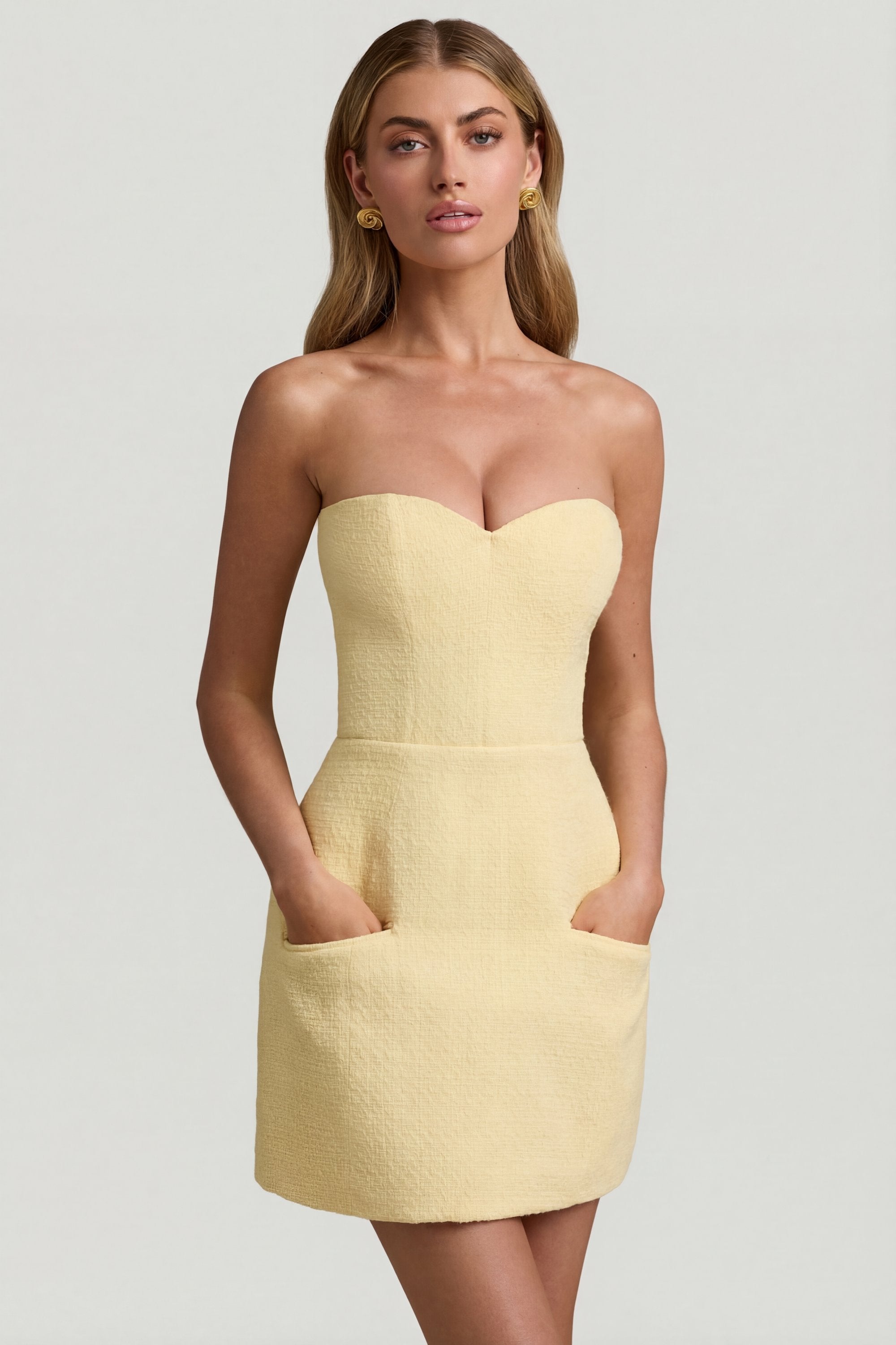 light yellow strapless dress Sweetheart-Neck Structured Mini in Pastel Anthropologie Blue Diamond Denim ec-ecojersey inspired bodice with supportive Color:Sage as Pics