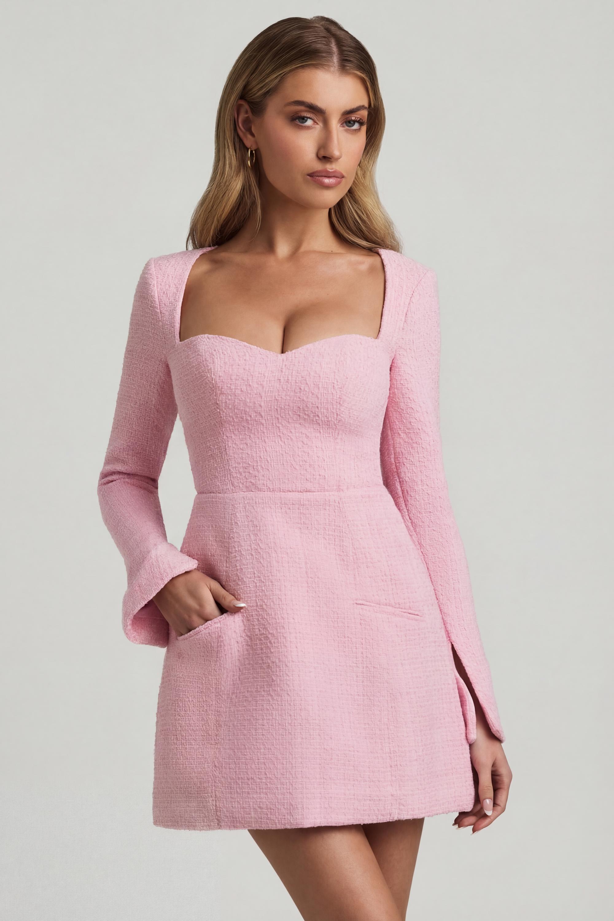 Sweetheart-Neck Structured Mini Dress in Soft Pink - 2