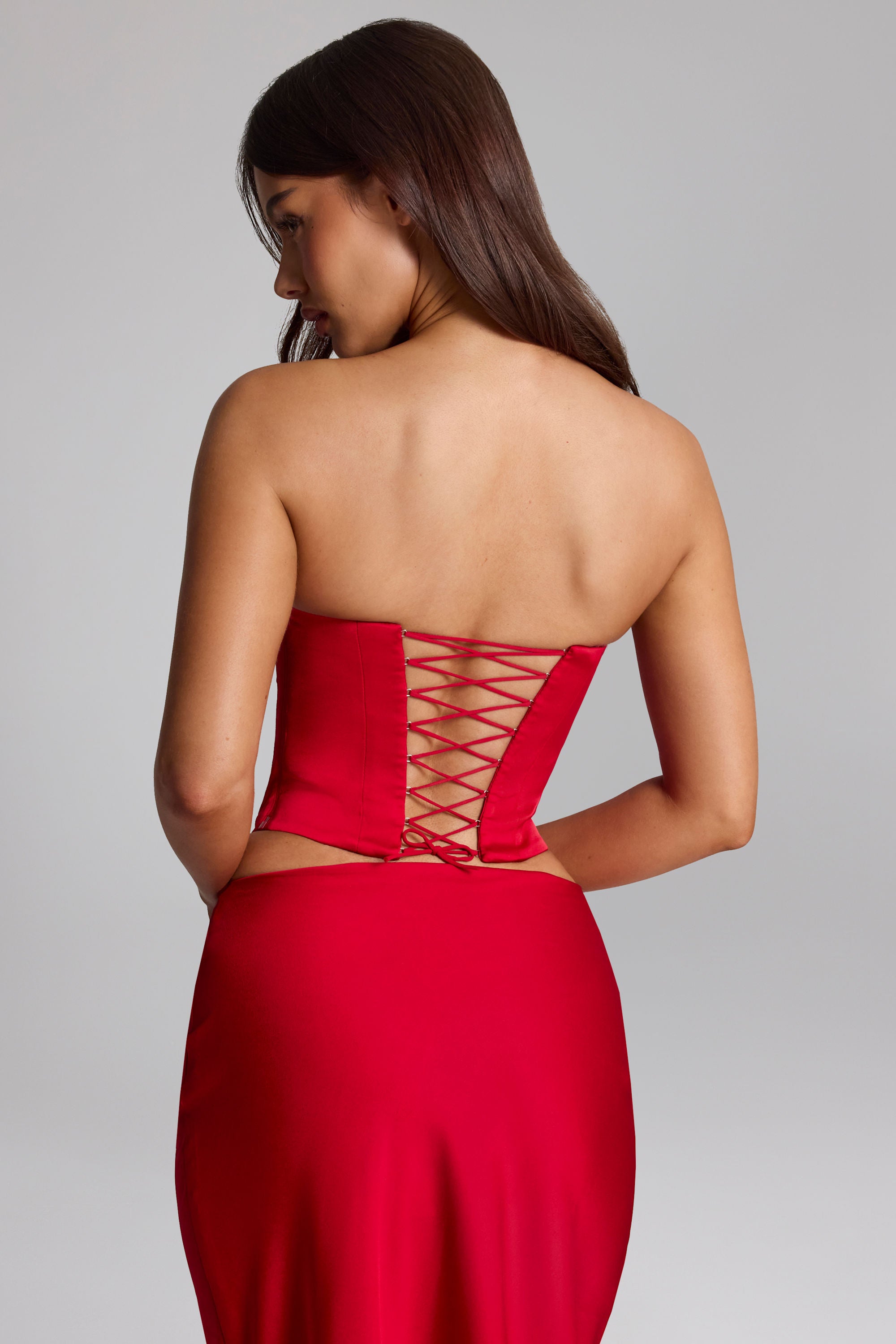 Xandi Curved Lace-Up Corset Top in Fire Red | Oh Polly