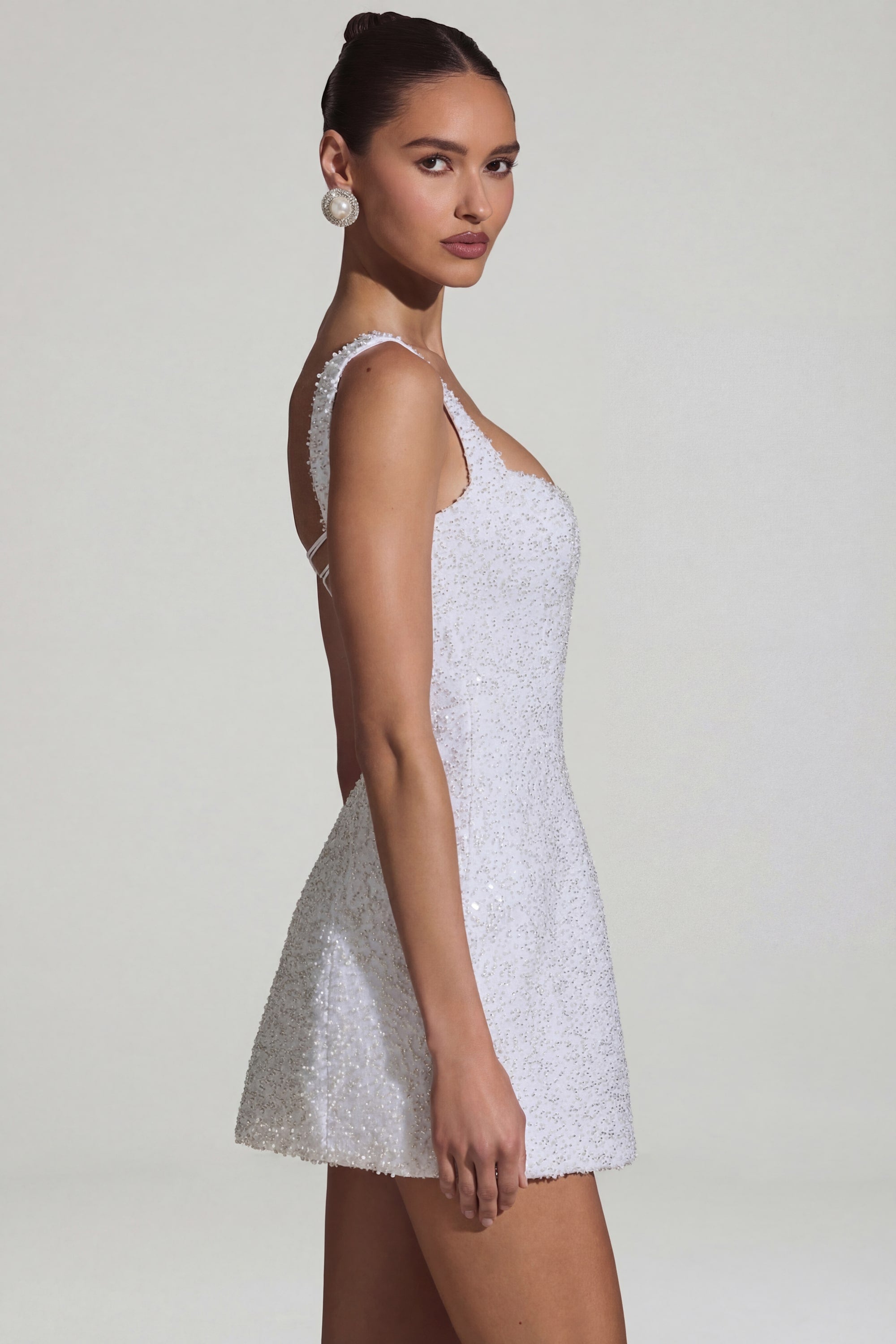 Embellished Structured A-Line Mini Dress in White - 2 | Oh Polly Embellished Structured A-Line Mini Dress in White - 2 | Oh Polly