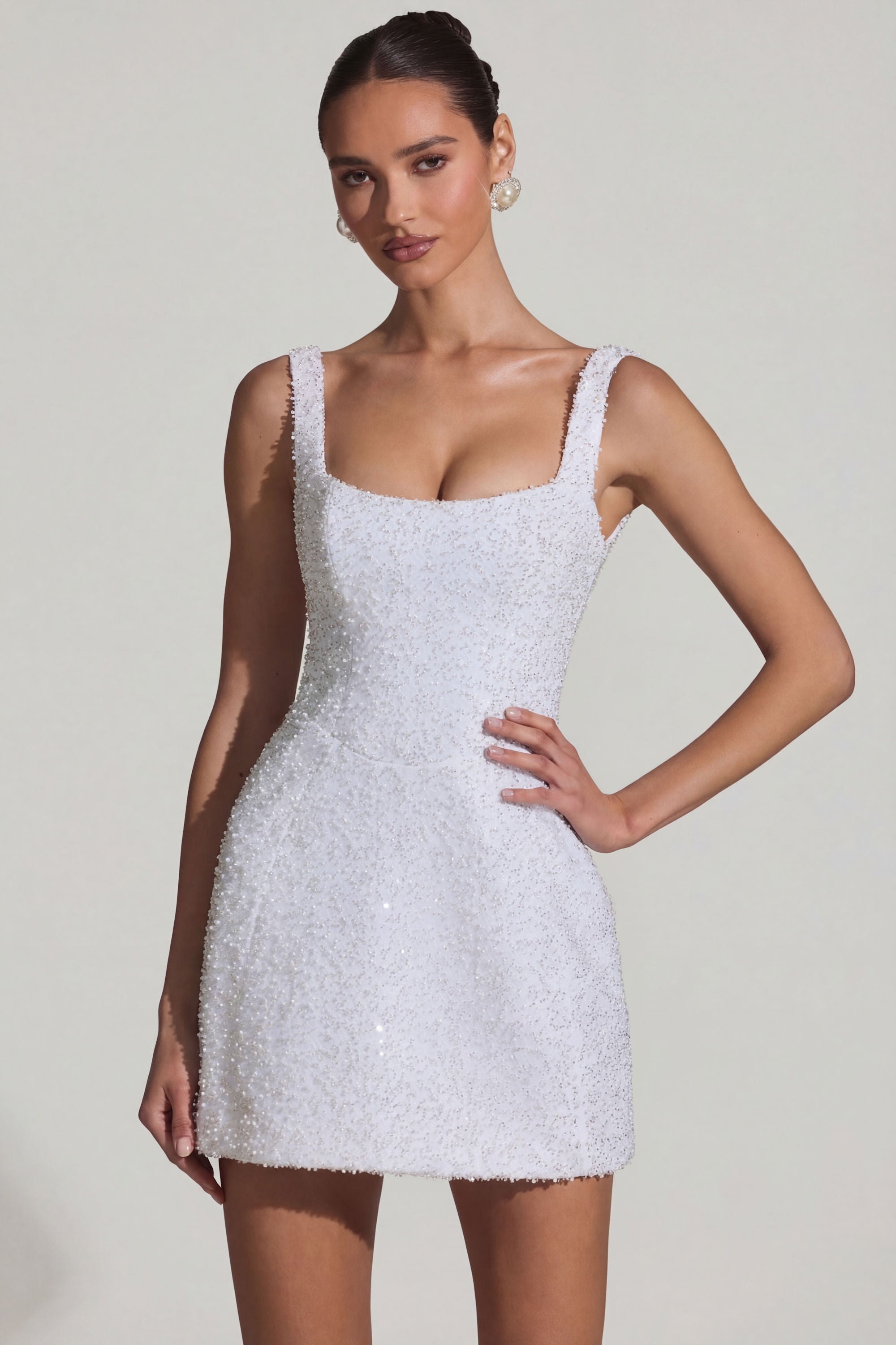 Embellished Structured A-Line Mini Dress in White - 2 | Oh Polly Embellished Structured A-Line Mini Dress in White - 2 | Oh Polly