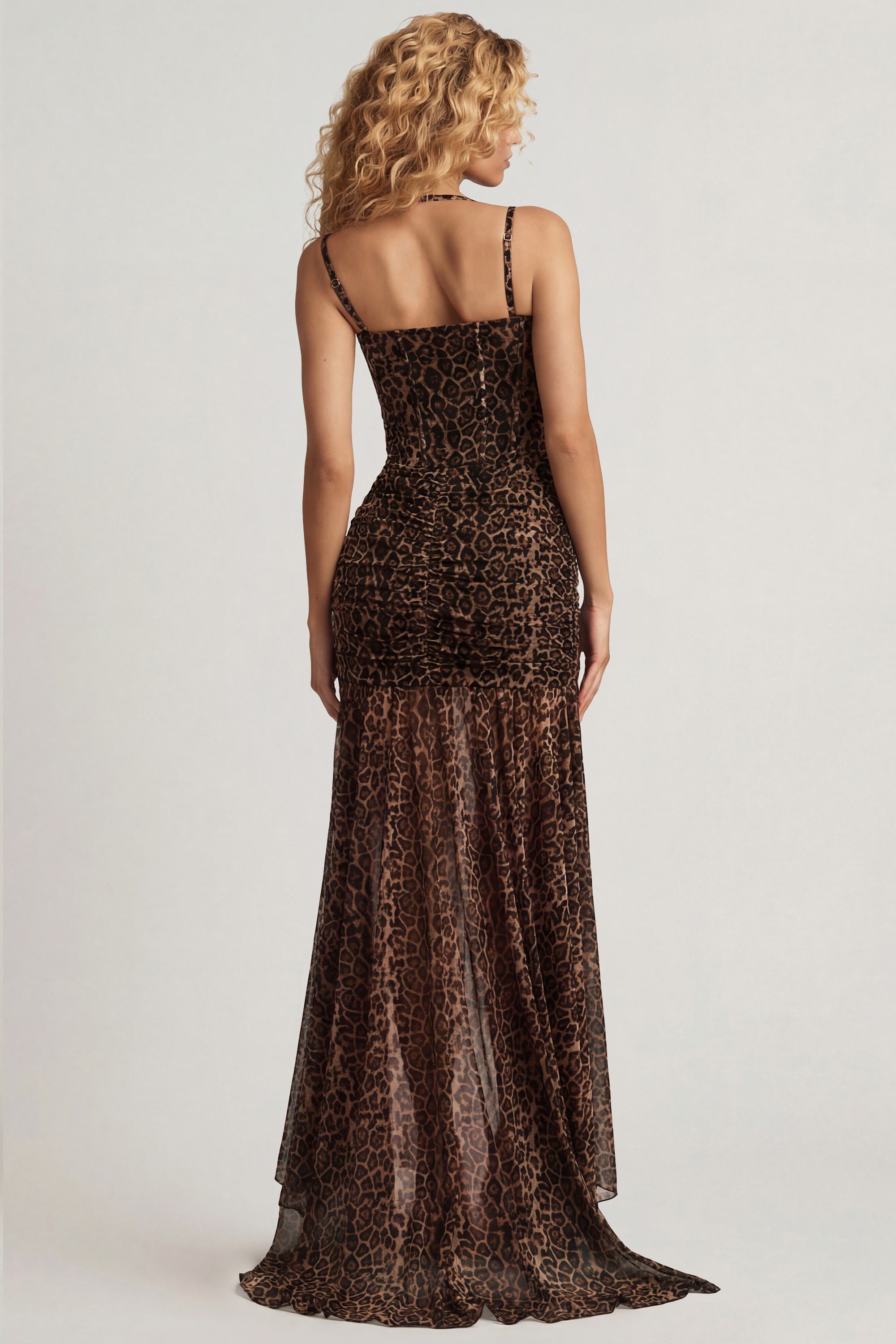 Ruched Asymmetric Corset Gown in Leopard Print - 2 / Regular | Oh Polly