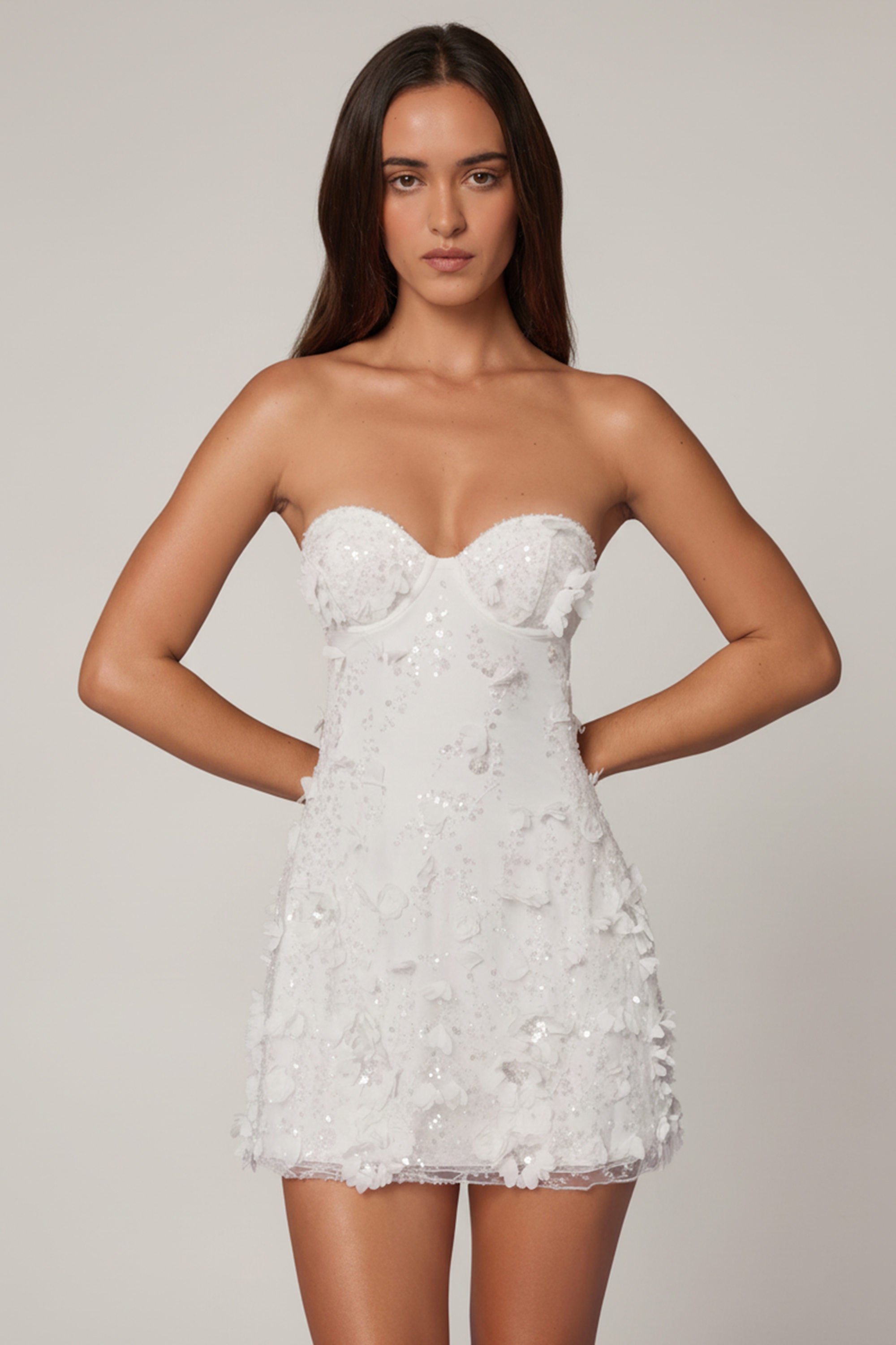 Edita Embellished Bandeau A-line Mini Dress in White