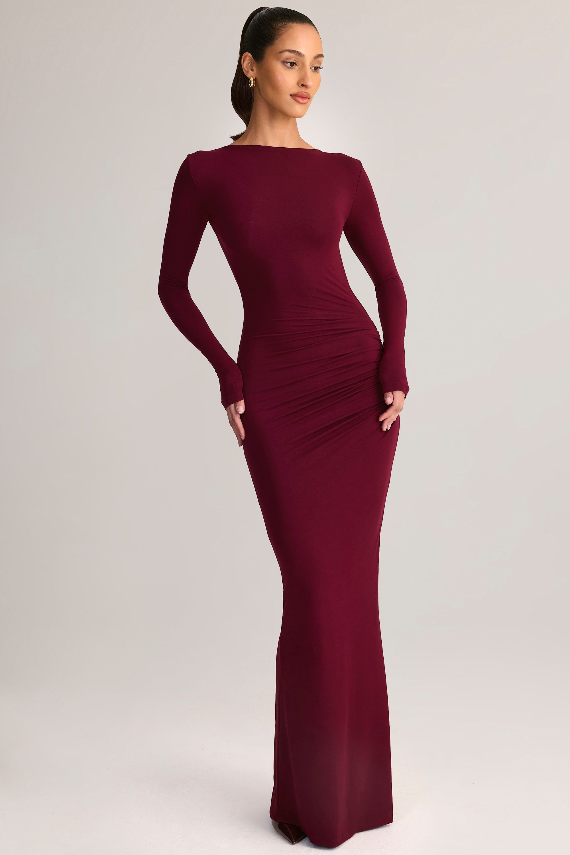 Regine Modal Ruched Backless Maxi Dress in Wine