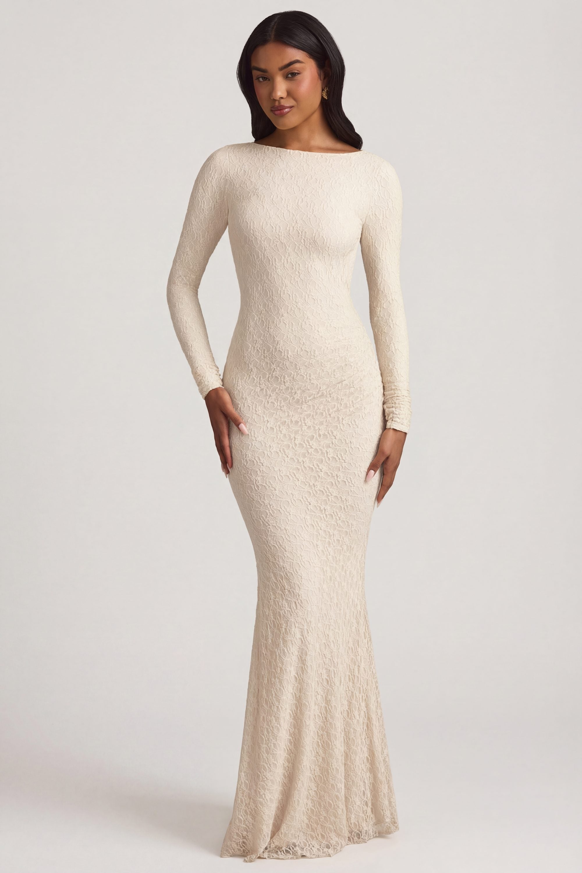 chinese dress ladies Perdita Long Sleeve Lace Maxi Dress Cream main image 0