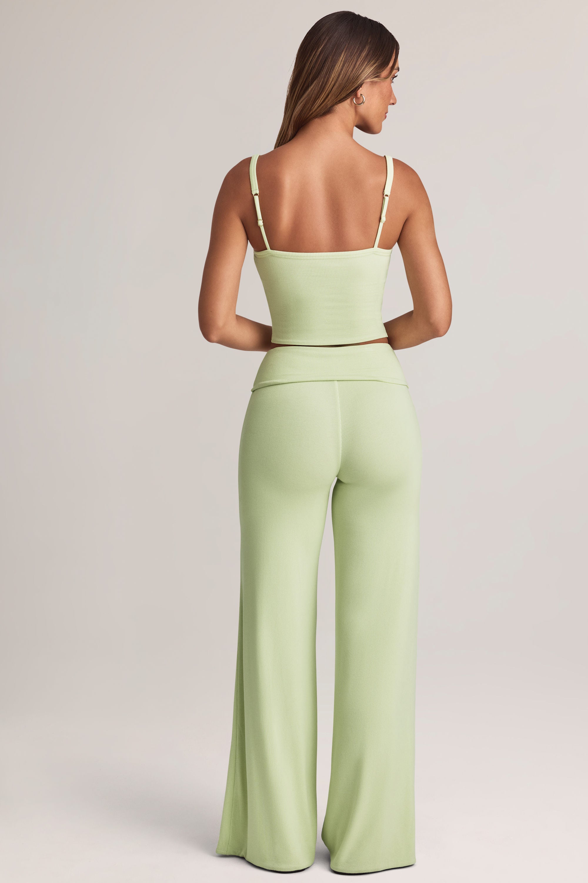 Melida Modal Foldover Wide-Leg Trousers in Sage Green | Oh Polly