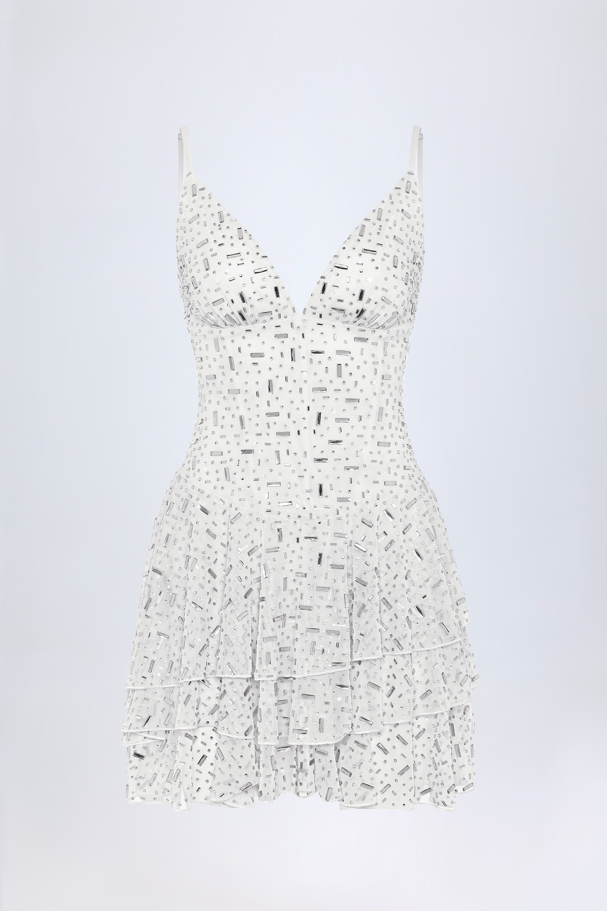 orson mini dress Embellished Ruffled Tiered Mini Dress in White - 2