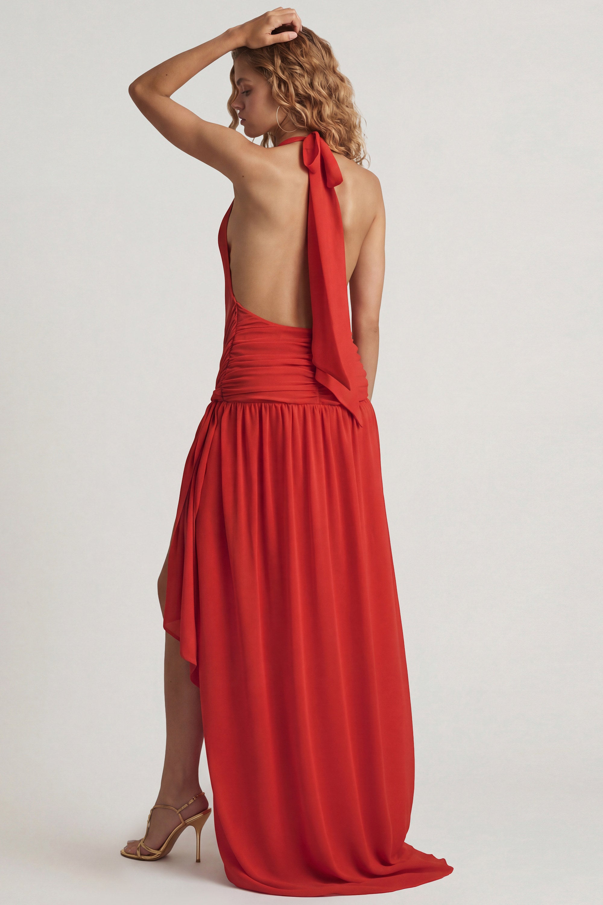 navy blue dress for baby girl Keep It Interesting Red Asymmetrical Cutout Halter Midi Dress