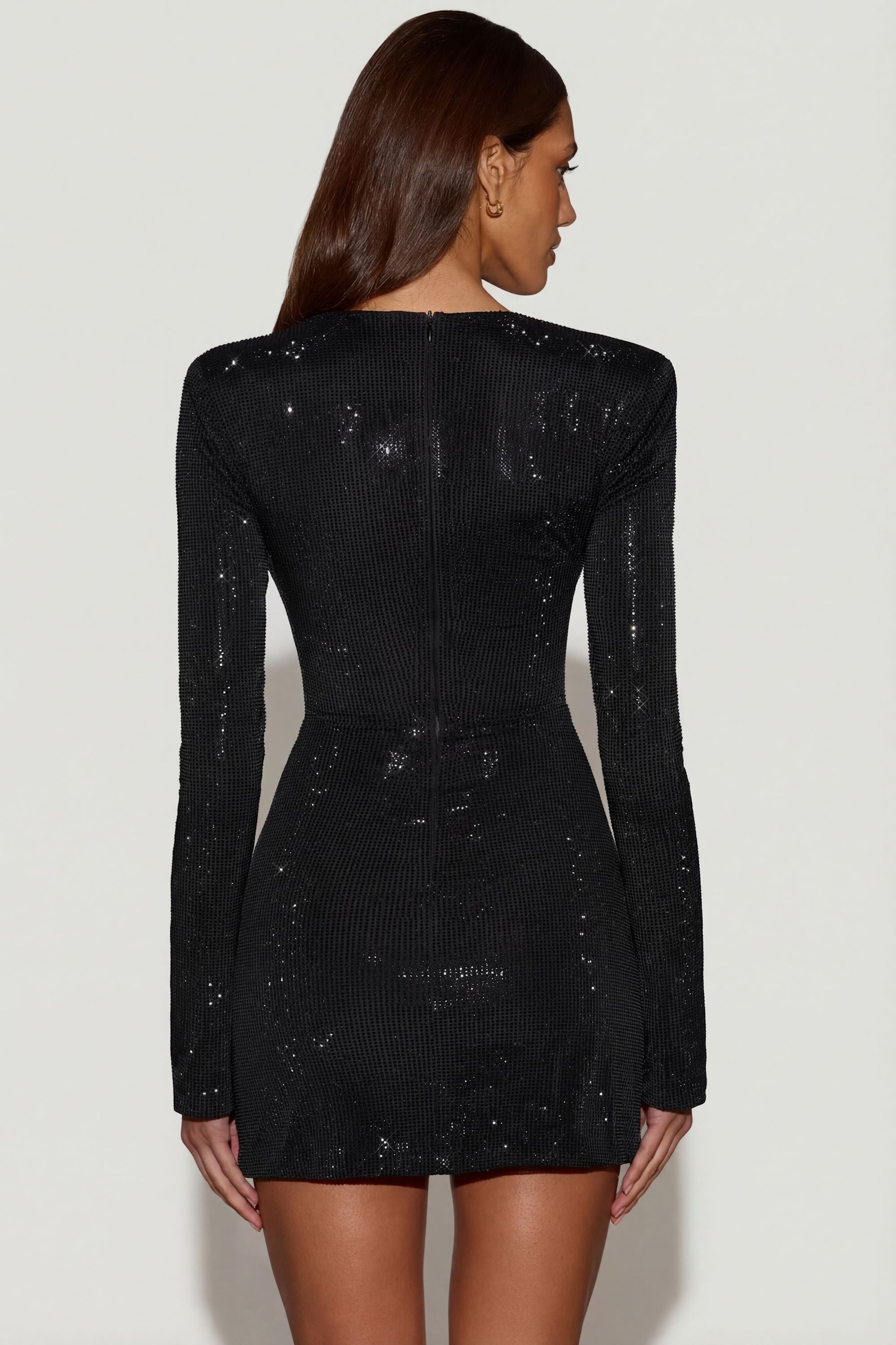 lipsy asymmetric neck bodycon dress Embellished Asymmetric Bodycon Mini Dress in Black - 6