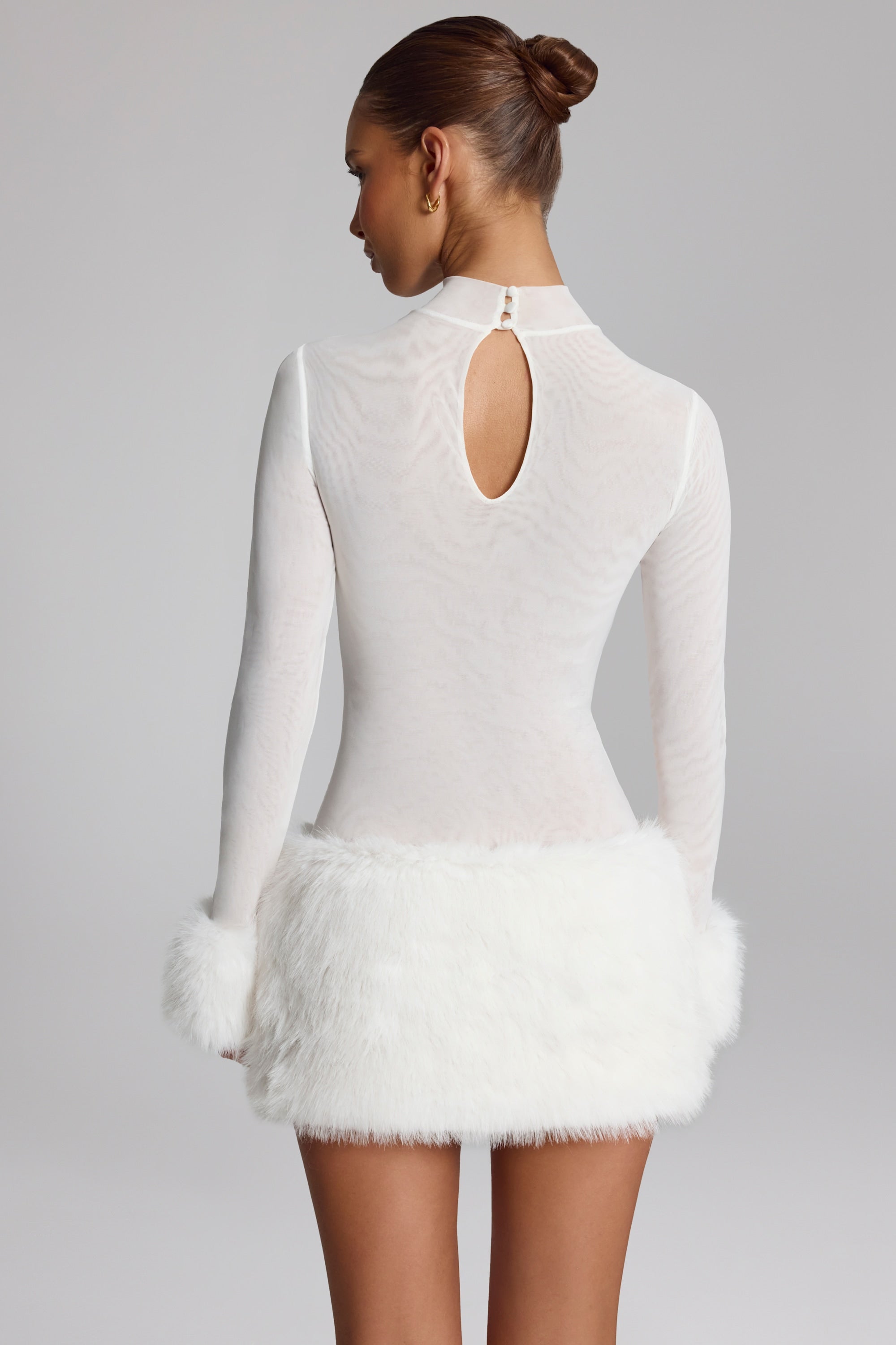 chinese dress ladies Feather Trim Mini Dress Long Sleeve Cocktail Party Dress main image 1
