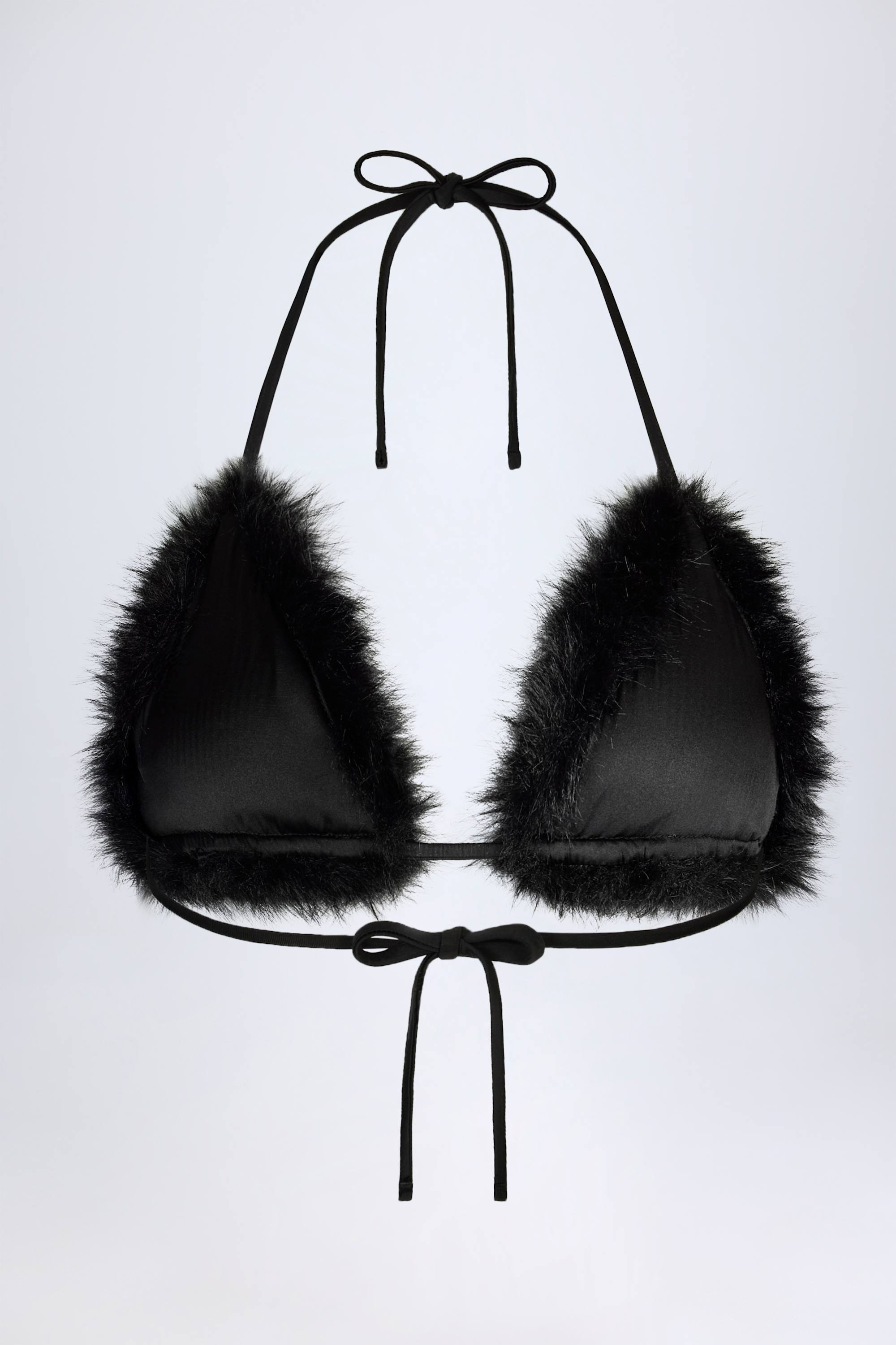 Riana Faux Fur Triangle Bralette in Black | Oh Polly