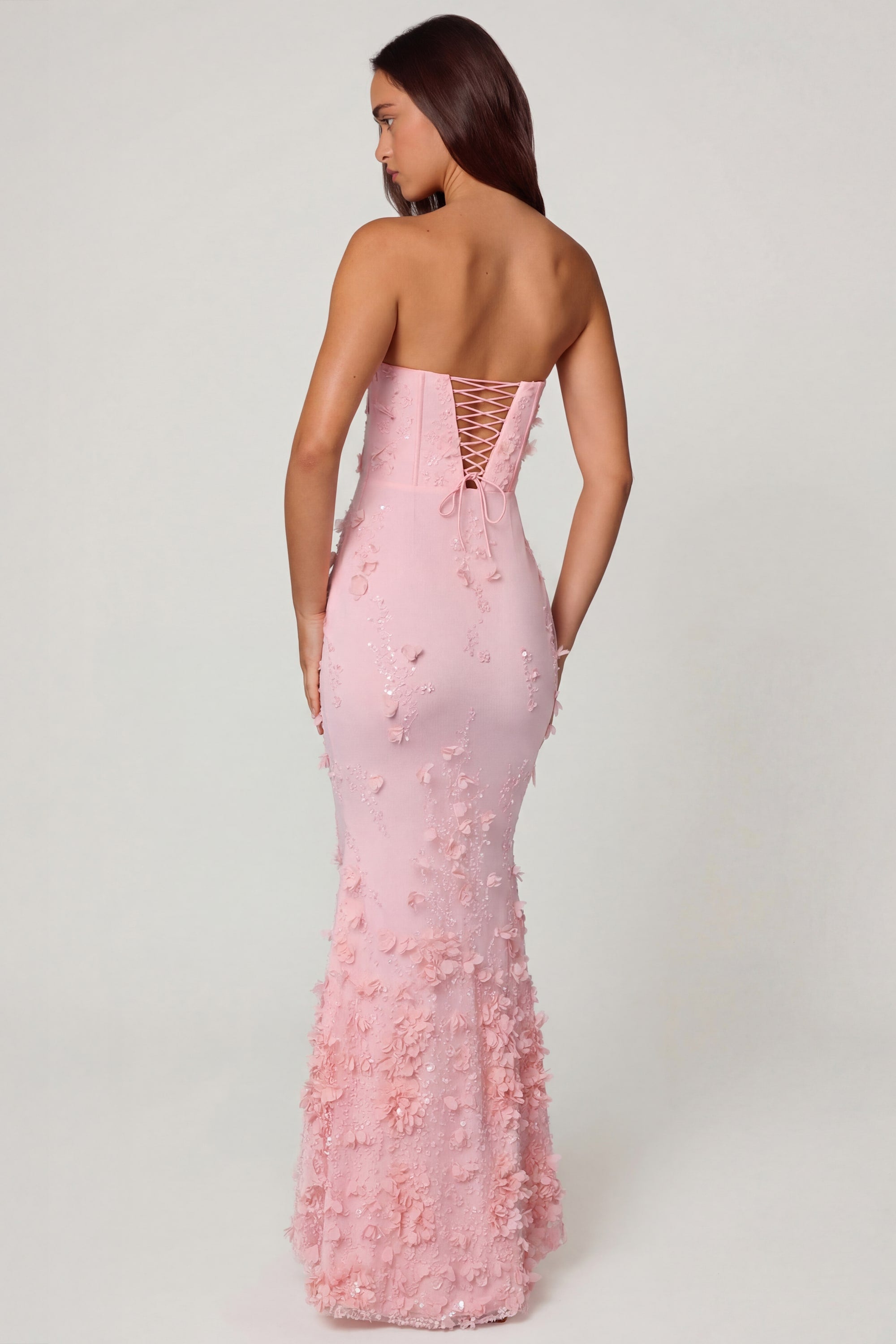 Lace-Up Corset Maxi Dress in Soft Pink - 4 / Regular | Oh Polly Lace-Up Corset Maxi Dress in Soft Pink - 4 / Regular | Oh Polly