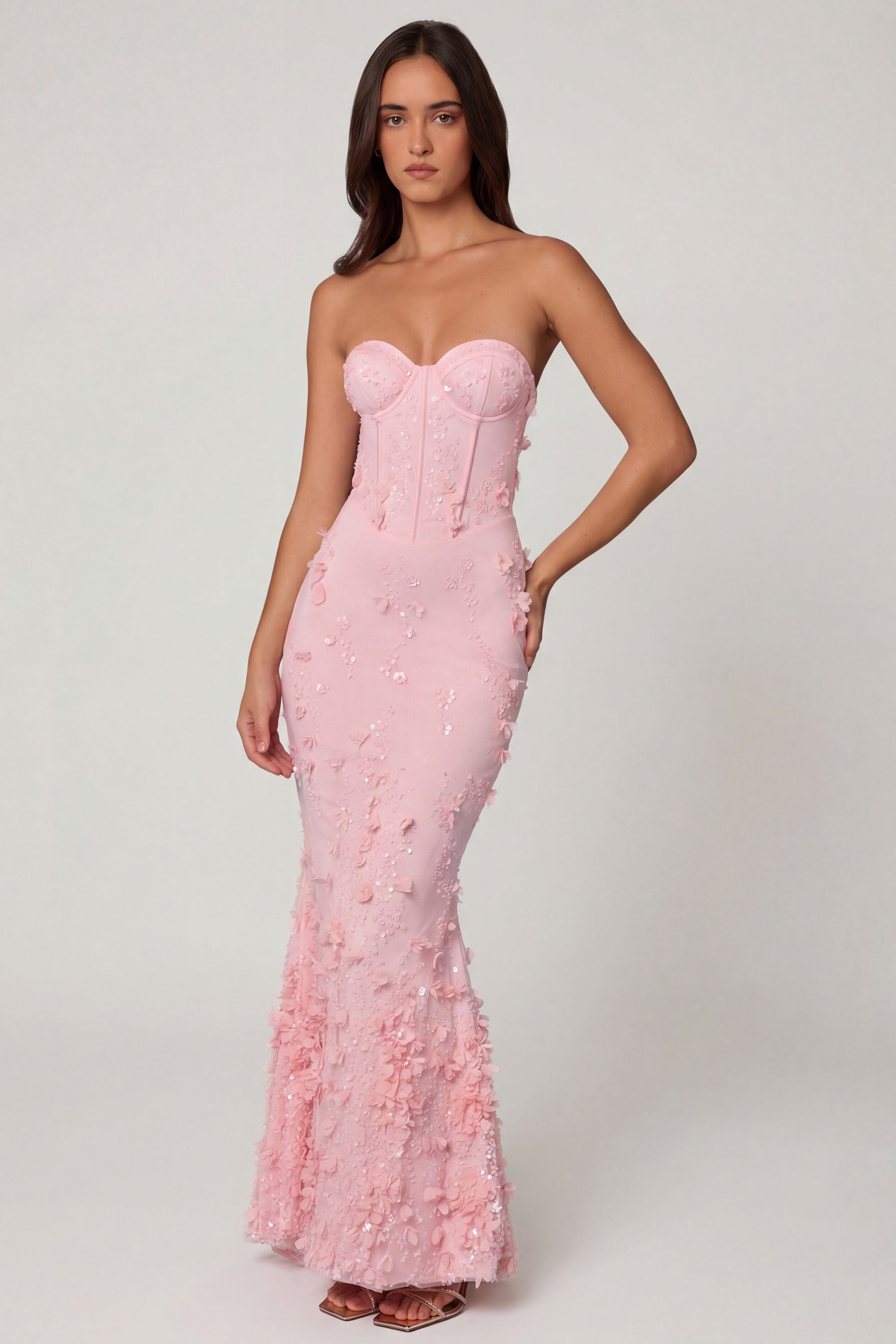 Lace-Up Corset Maxi Dress in Soft Pink - 8 / Regular | Oh Polly Lace-Up Corset Maxi Dress in Soft Pink - 8 / Regular | Oh Polly