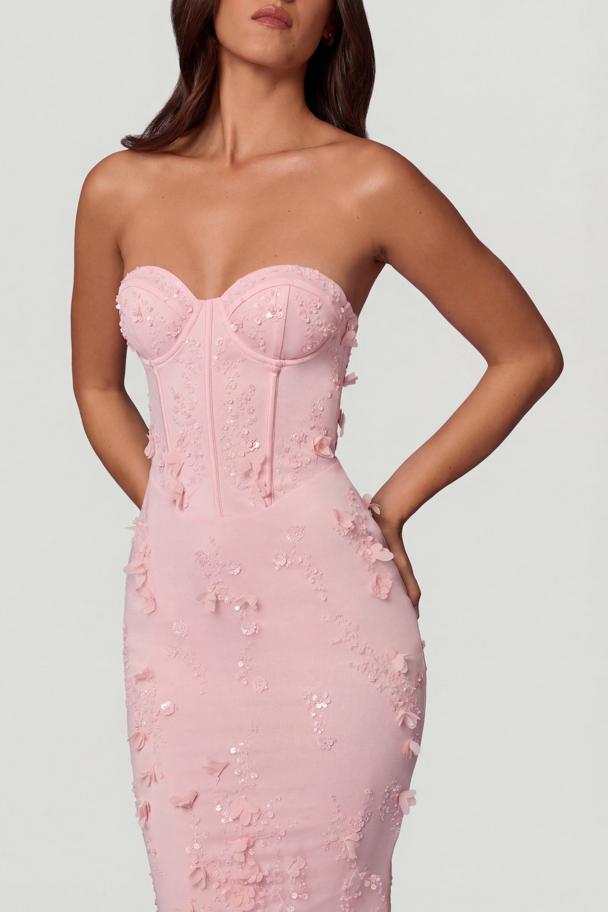 Lace-Up Corset Maxi Dress in Soft Pink - 4 / Regular | Oh Polly Lace-Up Corset Maxi Dress in Soft Pink - 4 / Regular | Oh Polly
