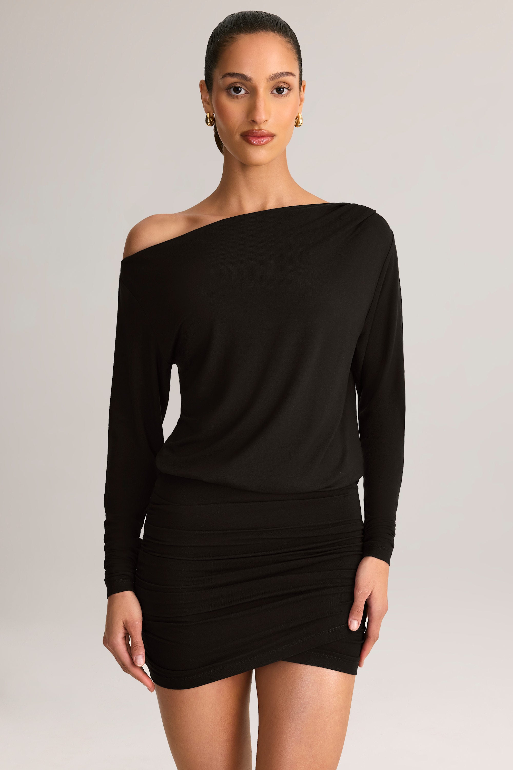 Mira Modal Cowl-Back Mini Dress in Black