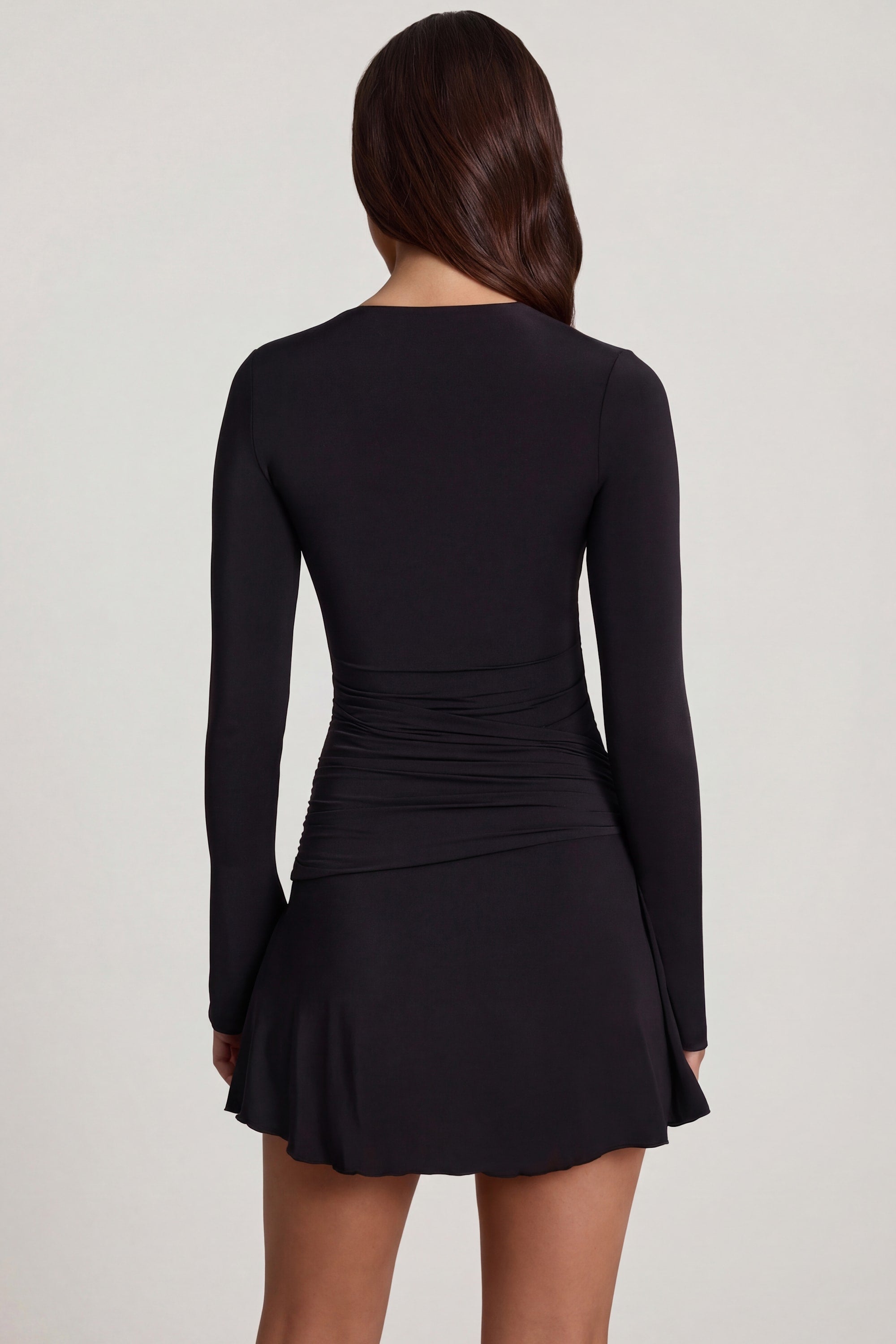 Soft Jersey Scoop-Neck Flared Mini Dress in Black - 8