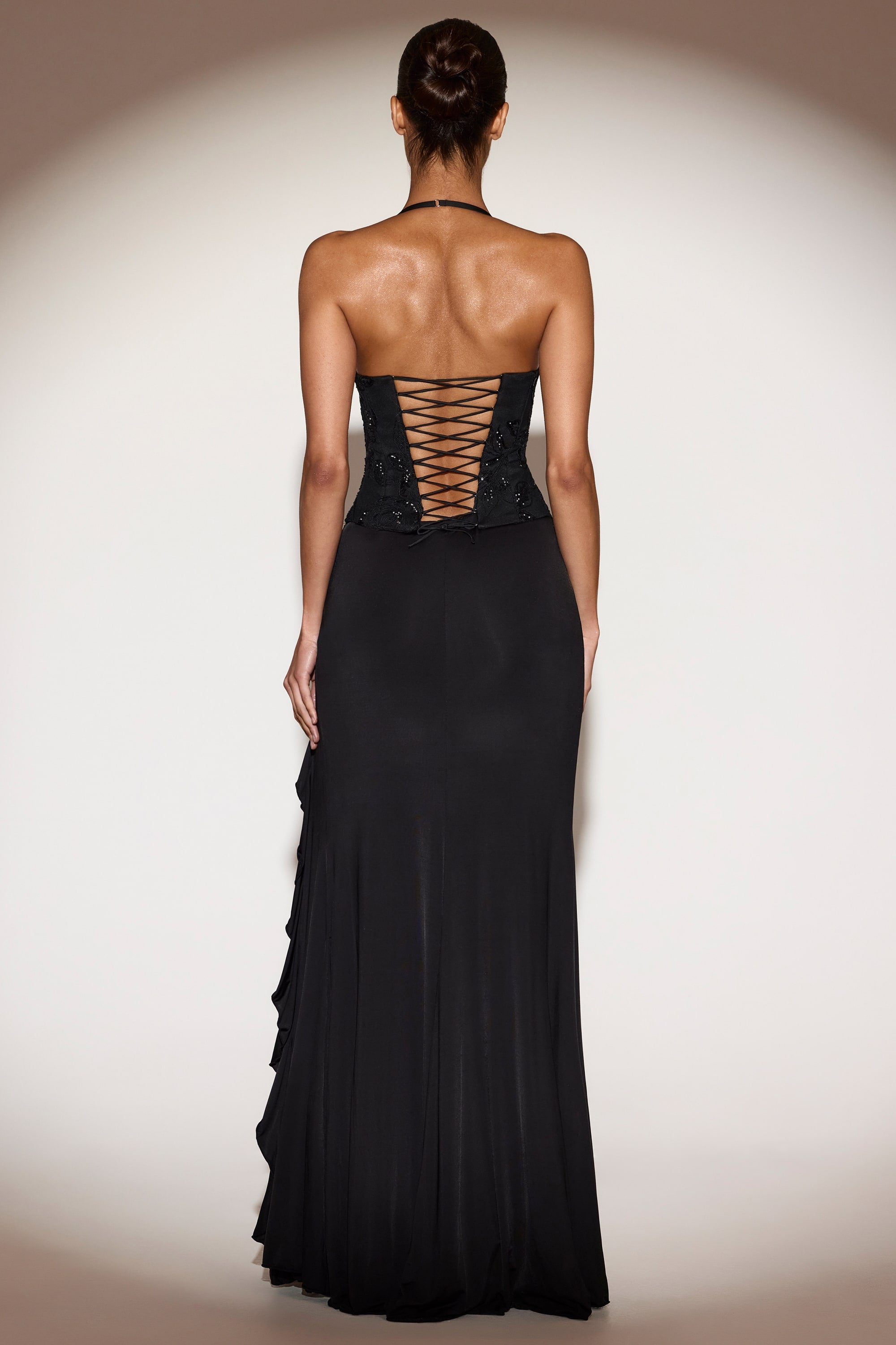 Embellished Cowl-Neck Ruffled Gown Dress in Black - 4 | Oh Polly Embellished Cowl-Neck Ruffled Gown Dress in Black - 4 | Oh Polly