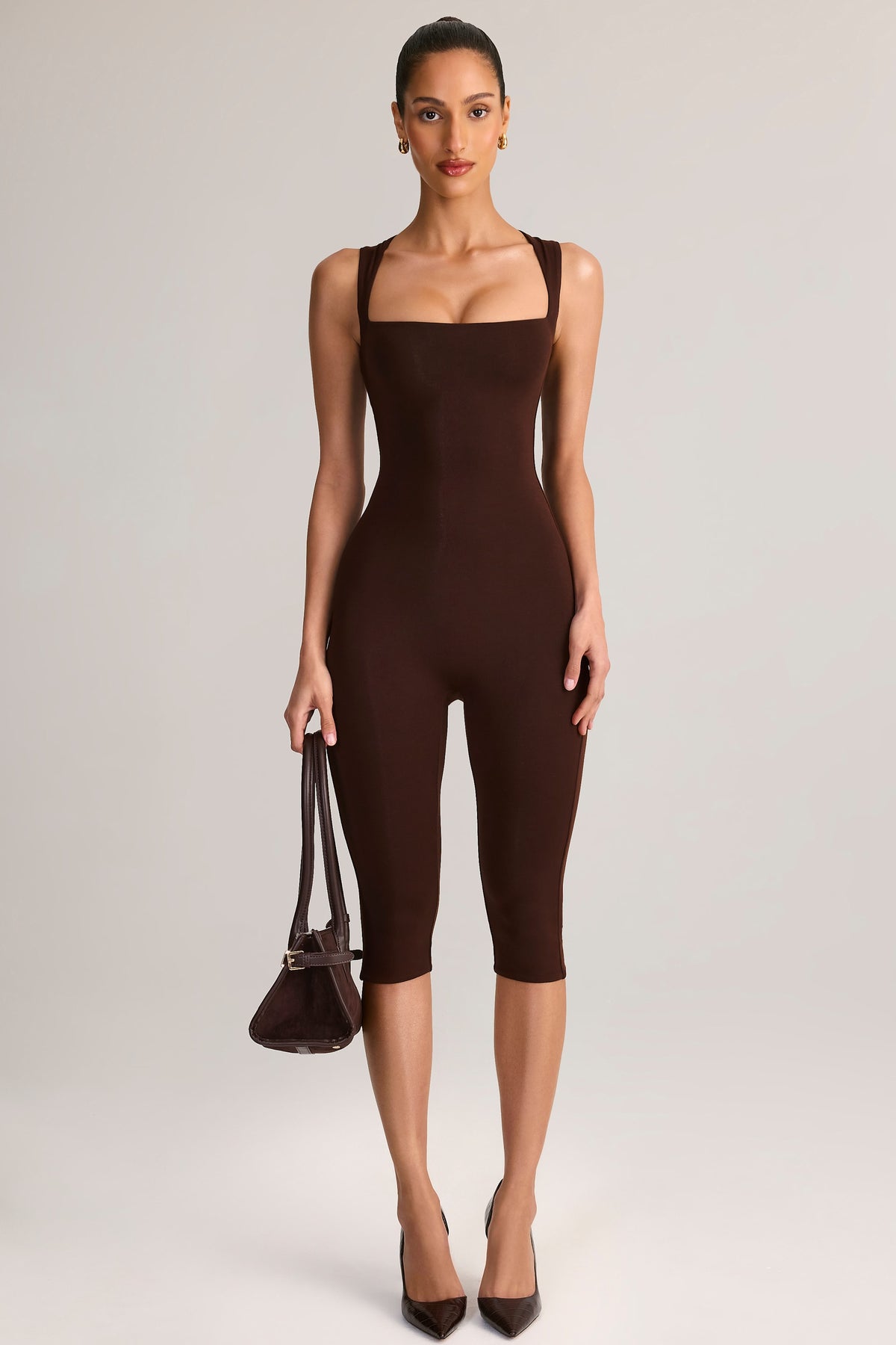 bodycon jumpsuit dresses Modal Square-Neck Capri in Chocolate Brown - L Type:Unstitched fit_Straight Abel The Label Products Hips 37