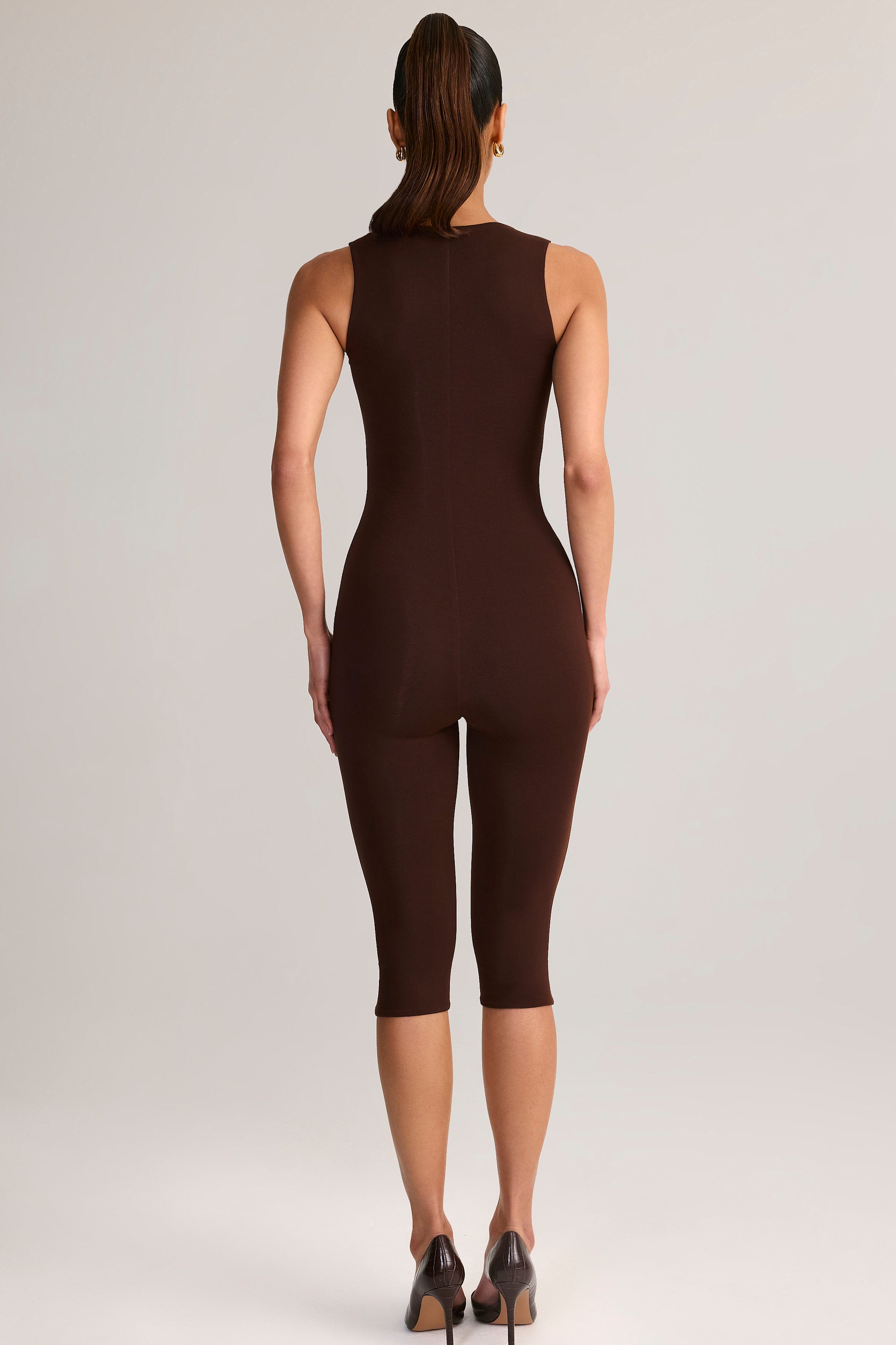 Luma Modal Scoop-Neck Capri Jumpsuit in Chocolate Brown | Oh Polly