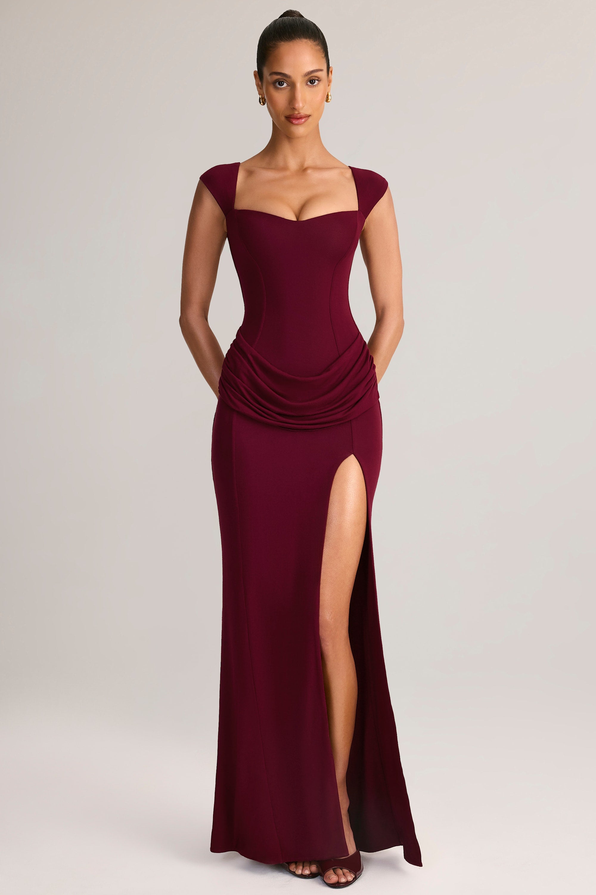 Elva Modal Sweetheart-Neck Gown in Wine