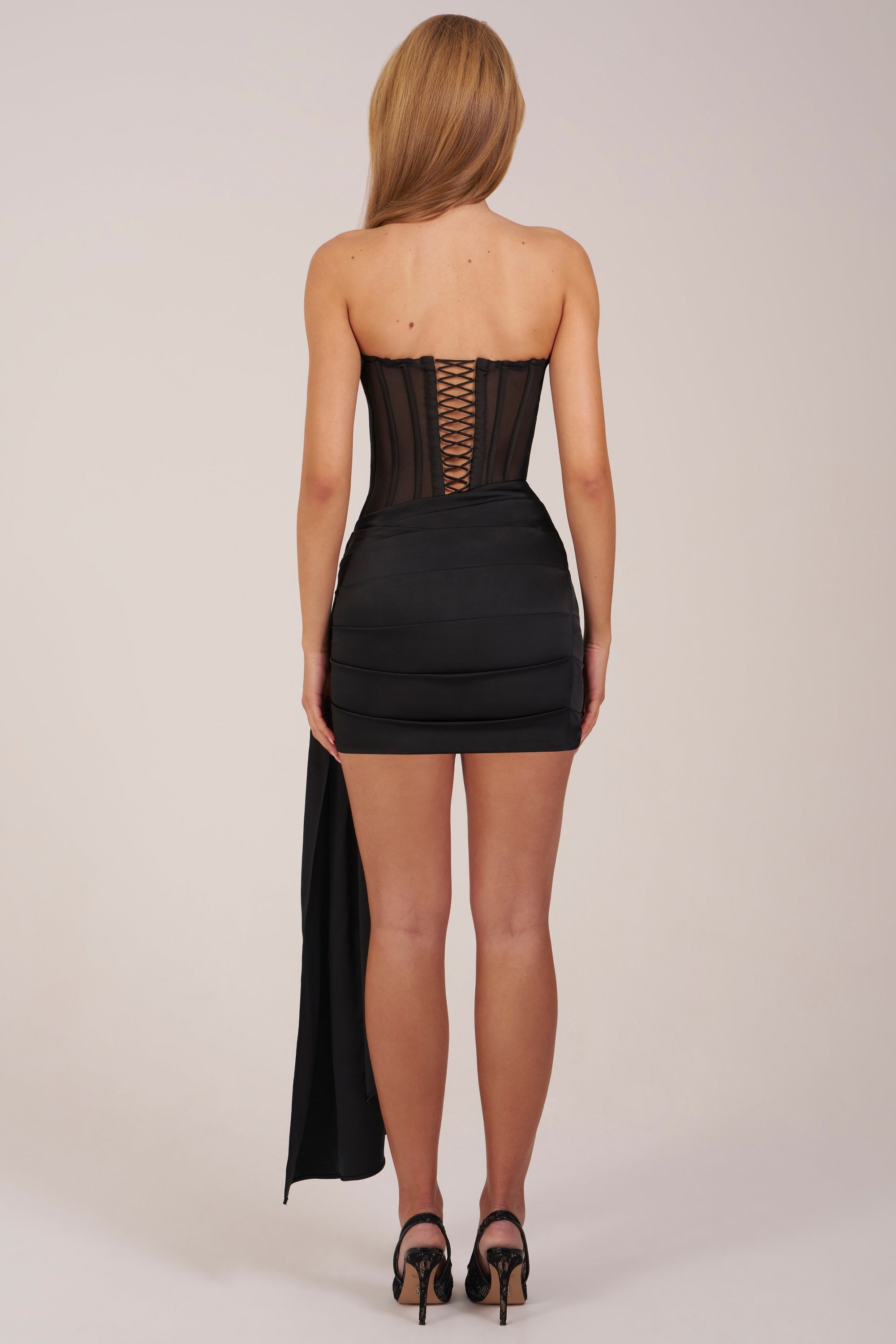 Bandeau Lace-Up Corset Mini Dress in Black - 10 / Regular | Oh Polly Bandeau Lace-Up Corset Mini Dress in Black - 10 / Regular | Oh Polly