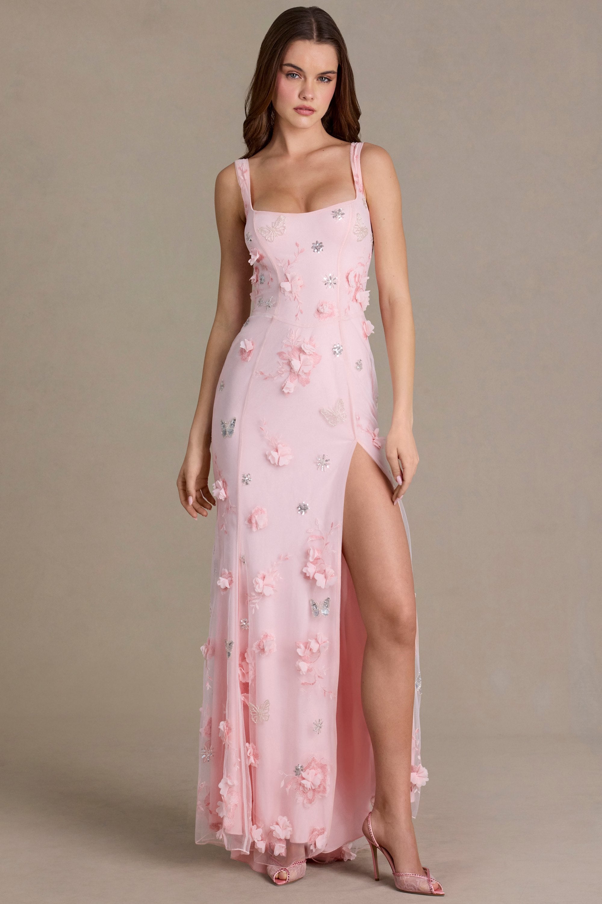 Aurelia Premium Embellished Corset Gown in Baby Pink