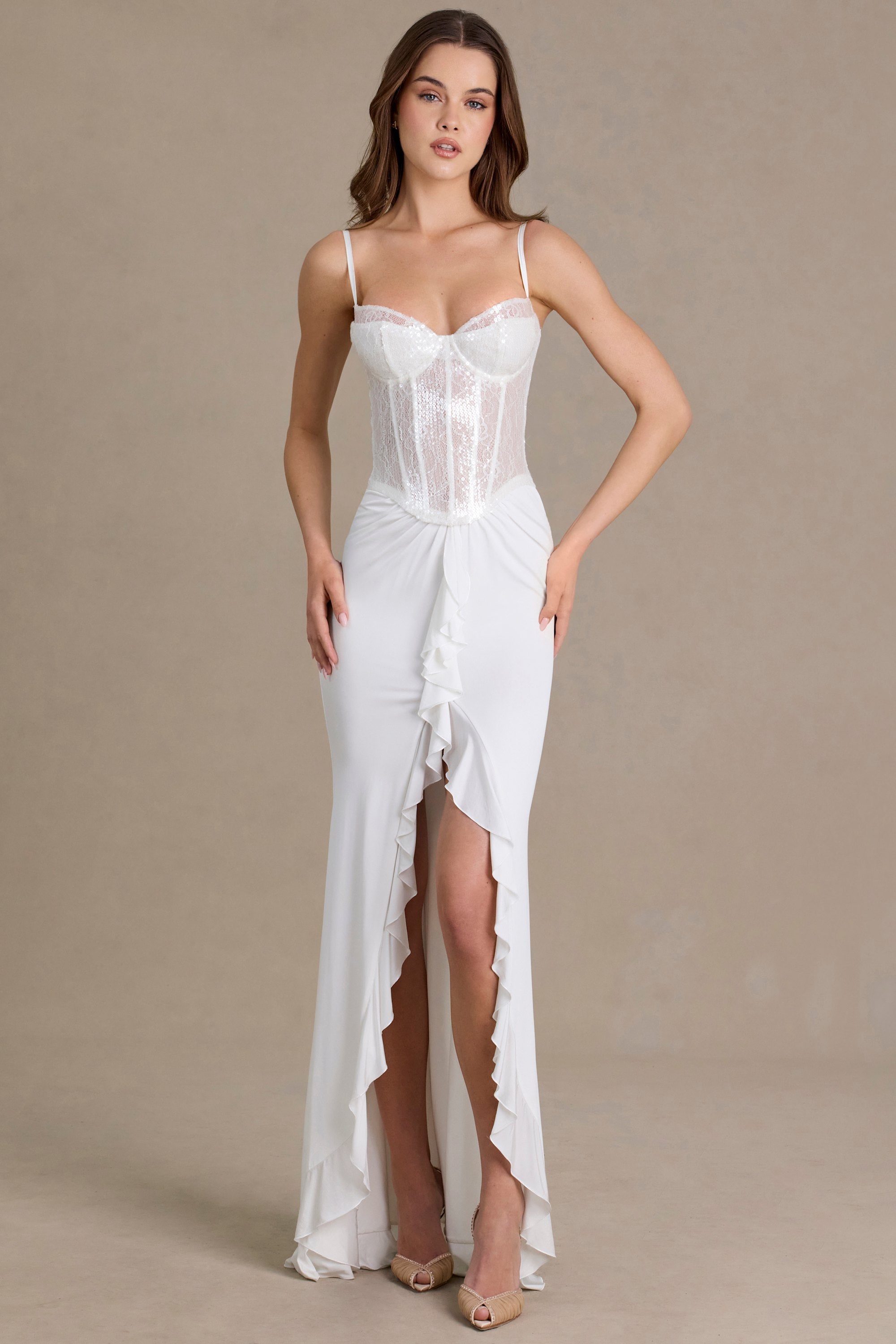 Embellished Lace Corset Gown in Snow - 8 / Plus Cup | Oh Polly Embellished Lace Corset Gown in Snow - 8 / Plus Cup | Oh Polly