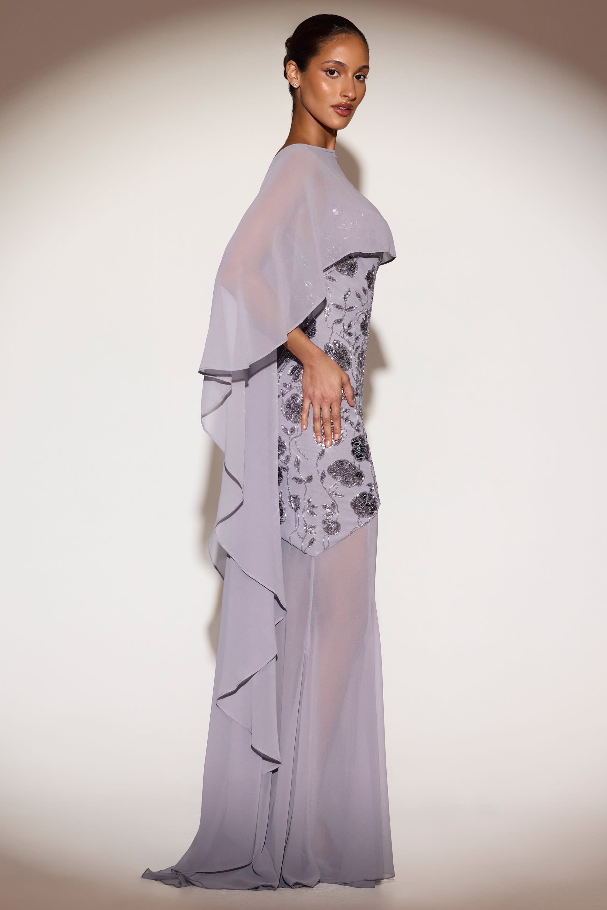 Sheer Chiffon Draped Cape in Lilac - One Size Sheer Chiffon Draped Cape in Lilac - One Size