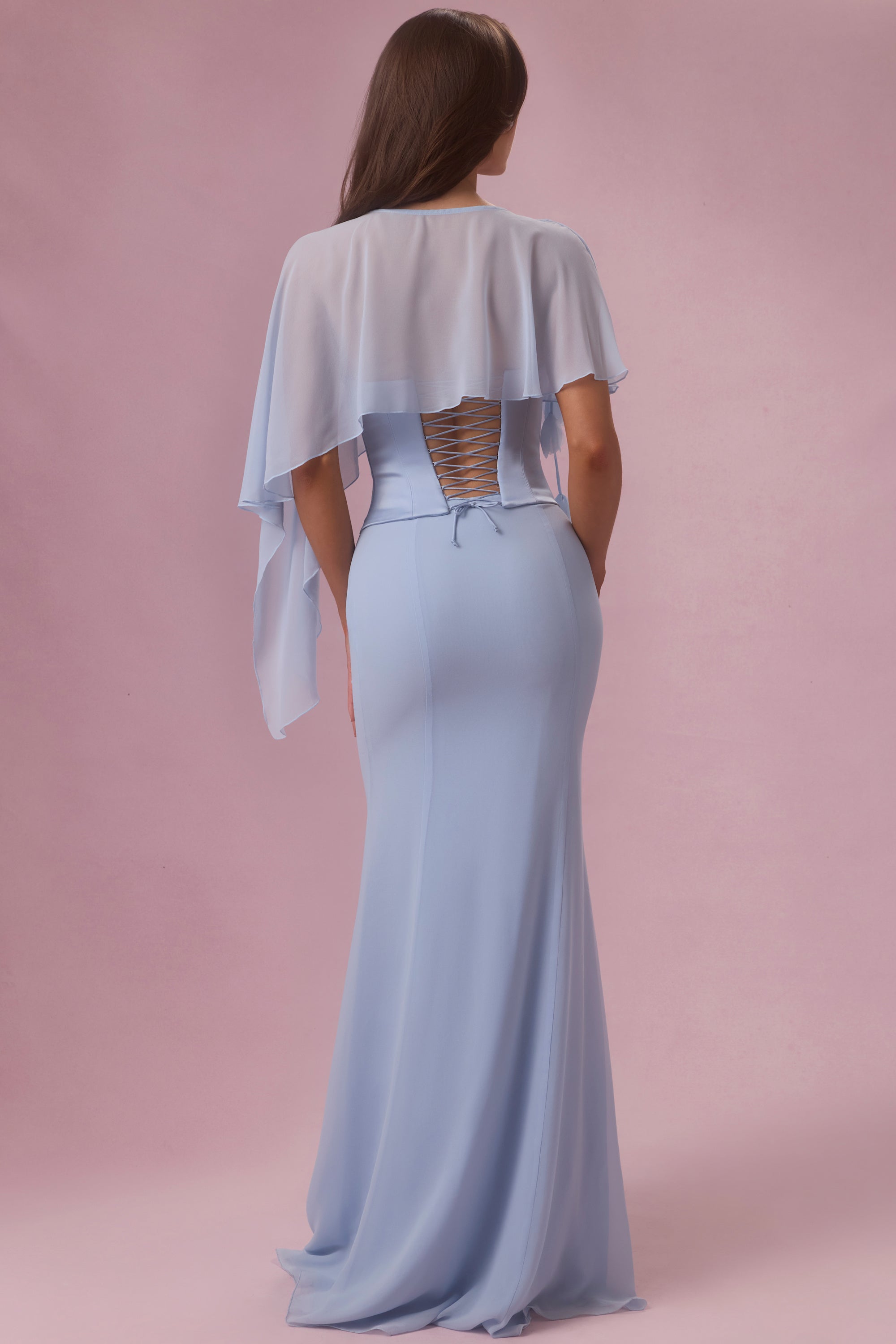 Velina Premium Chiffon Cape in Powder Blue | Oh Polly
