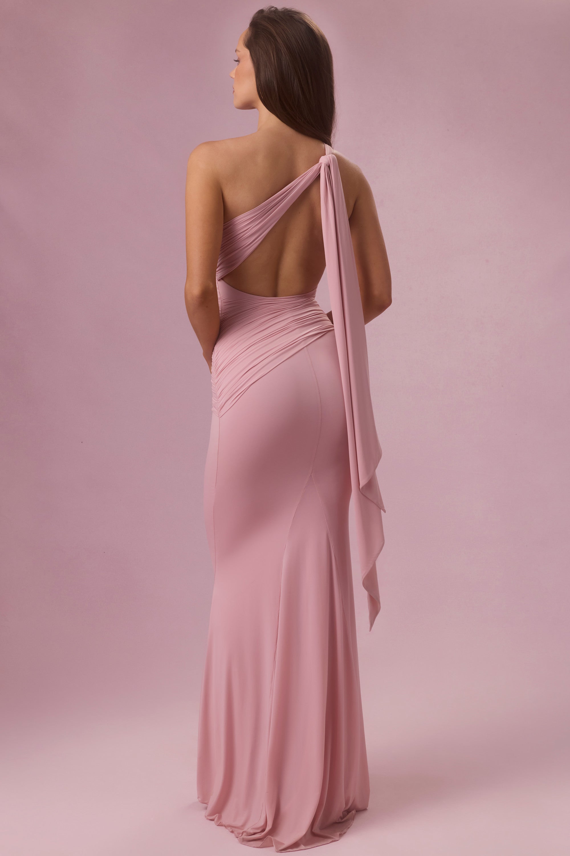 pink one shoulder dress Jersey Bridesmaid Dress in Blush Pink - L