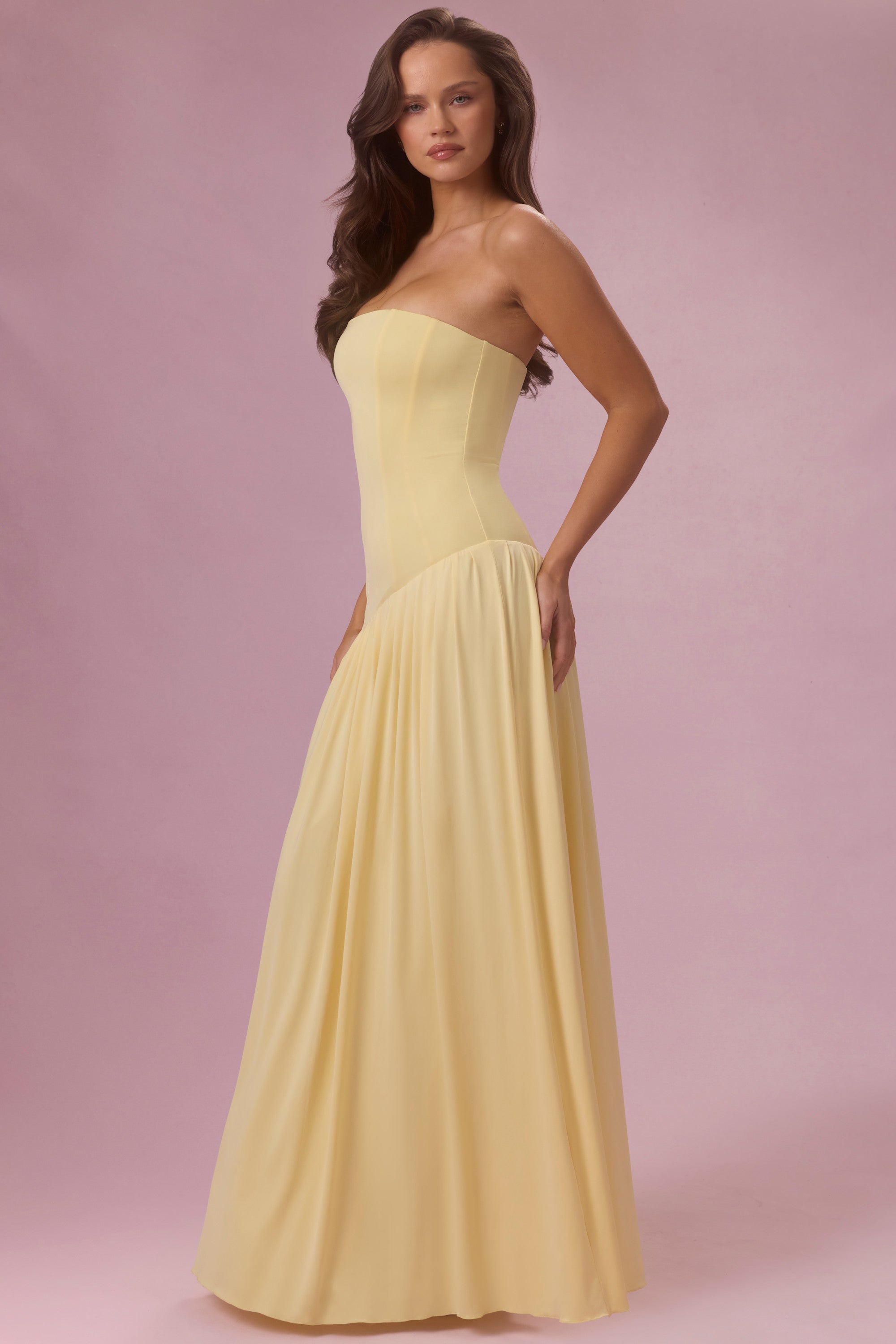 yellow strapless bridesmaid dresses Strapless Yellow A-line Long Party Dress – Ohmollydress main image 0