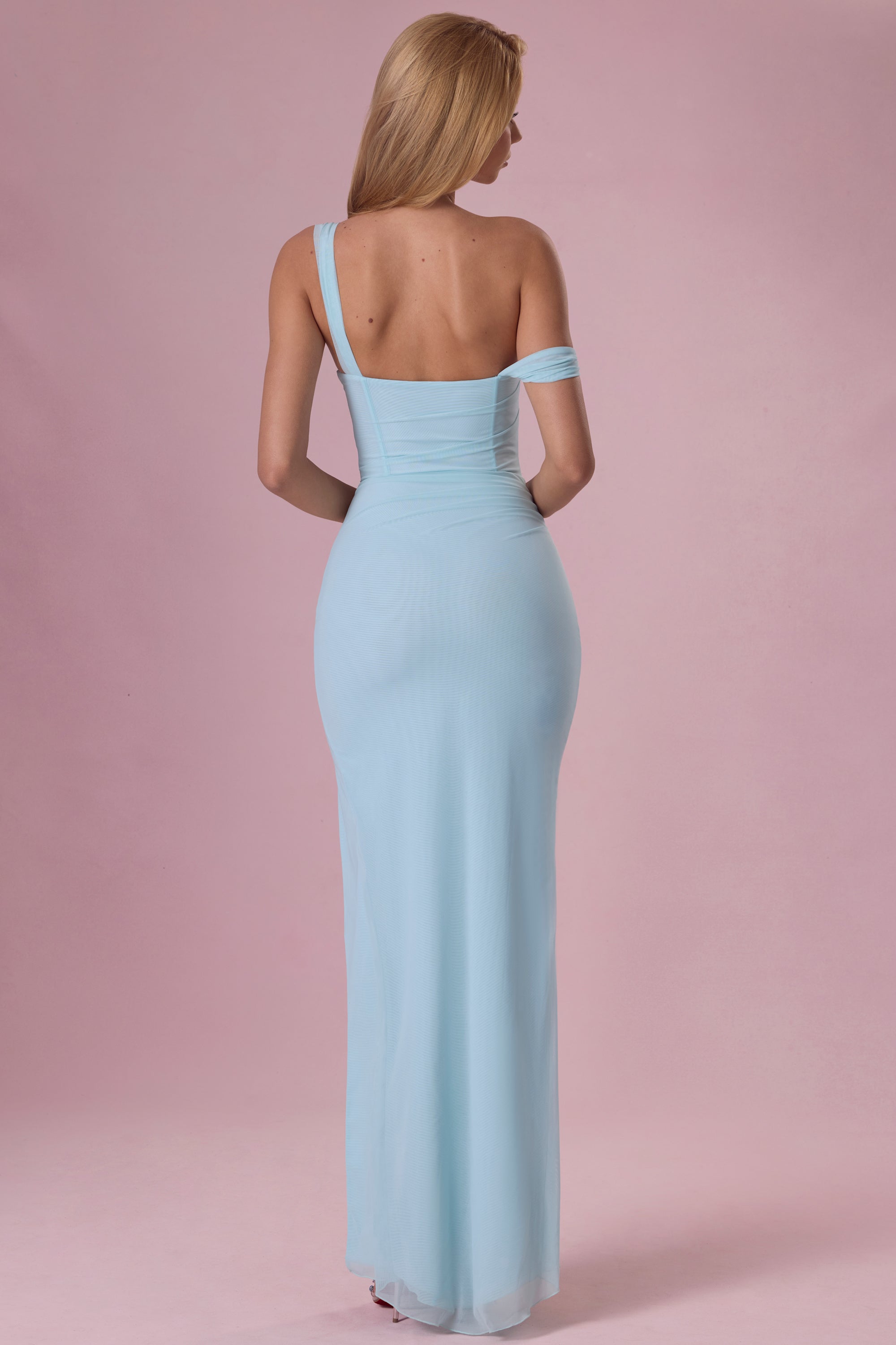 blue dress for baby girl Naelle Premium Mesh Draped Corset Gown in Light Aqua