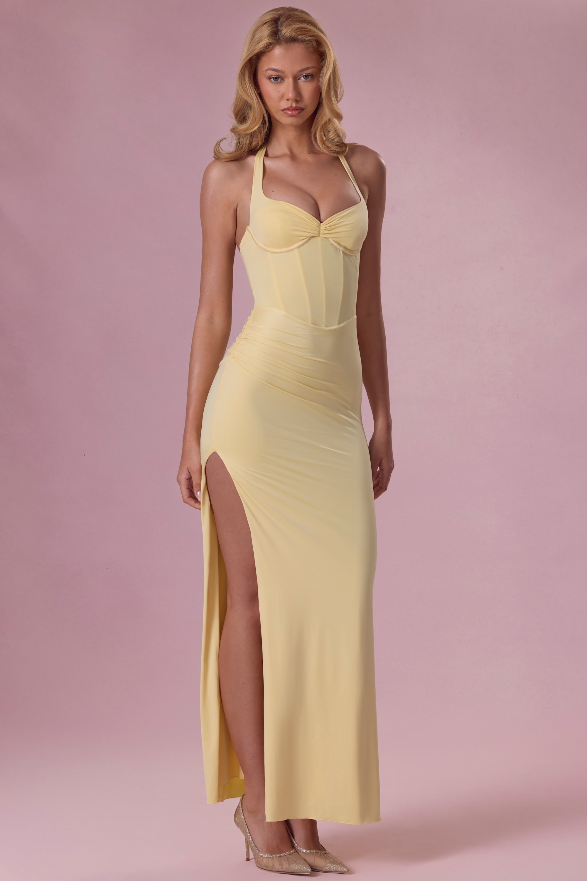 olivette corset maxi dress Jersey Corset Bridesmaid Dress in Butter Yellow - 14