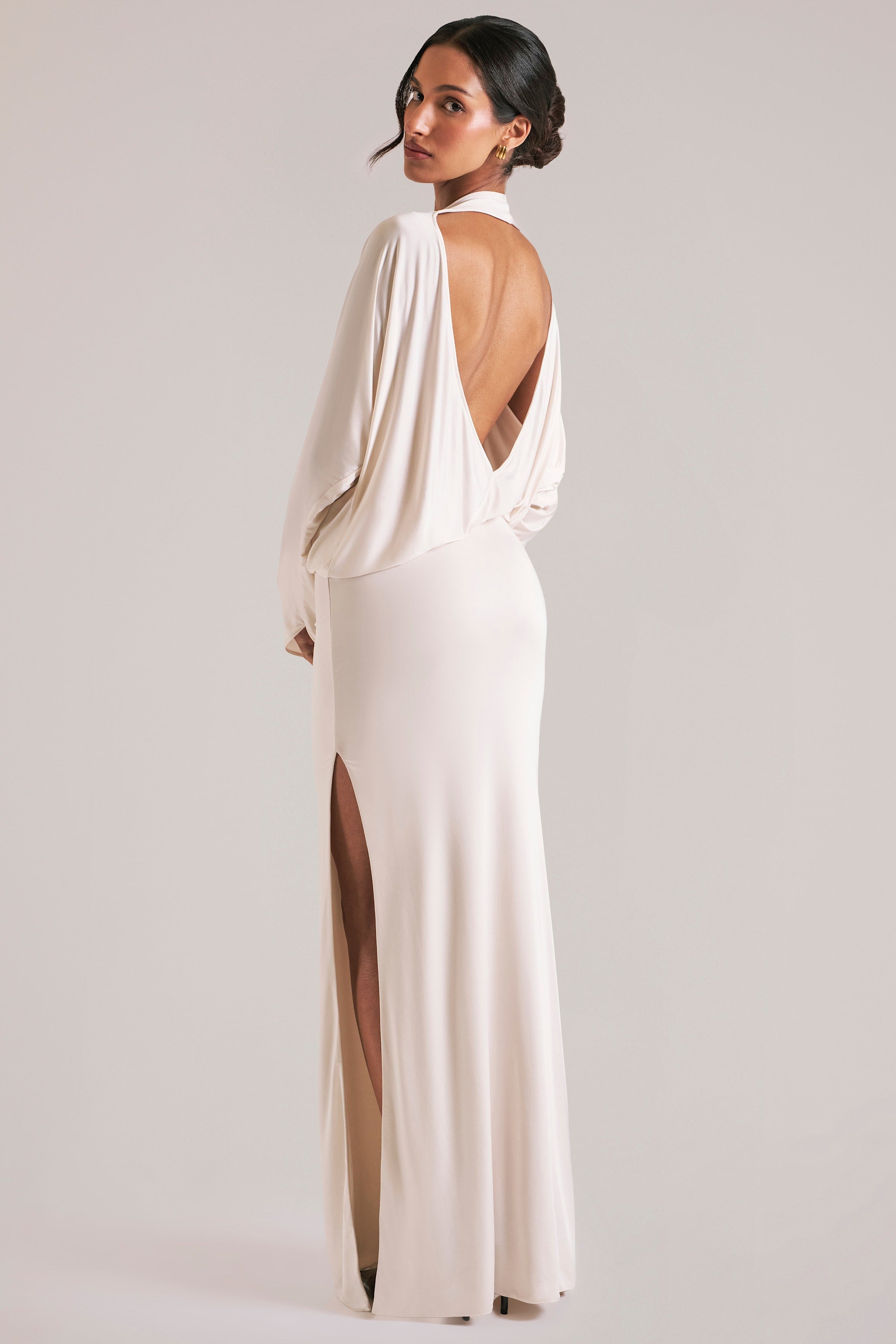 Long-Sleeve Draped Maxi Dress in Vanilla - M | Oh Polly Long-Sleeve Draped Maxi Dress in Vanilla - M | Oh Polly