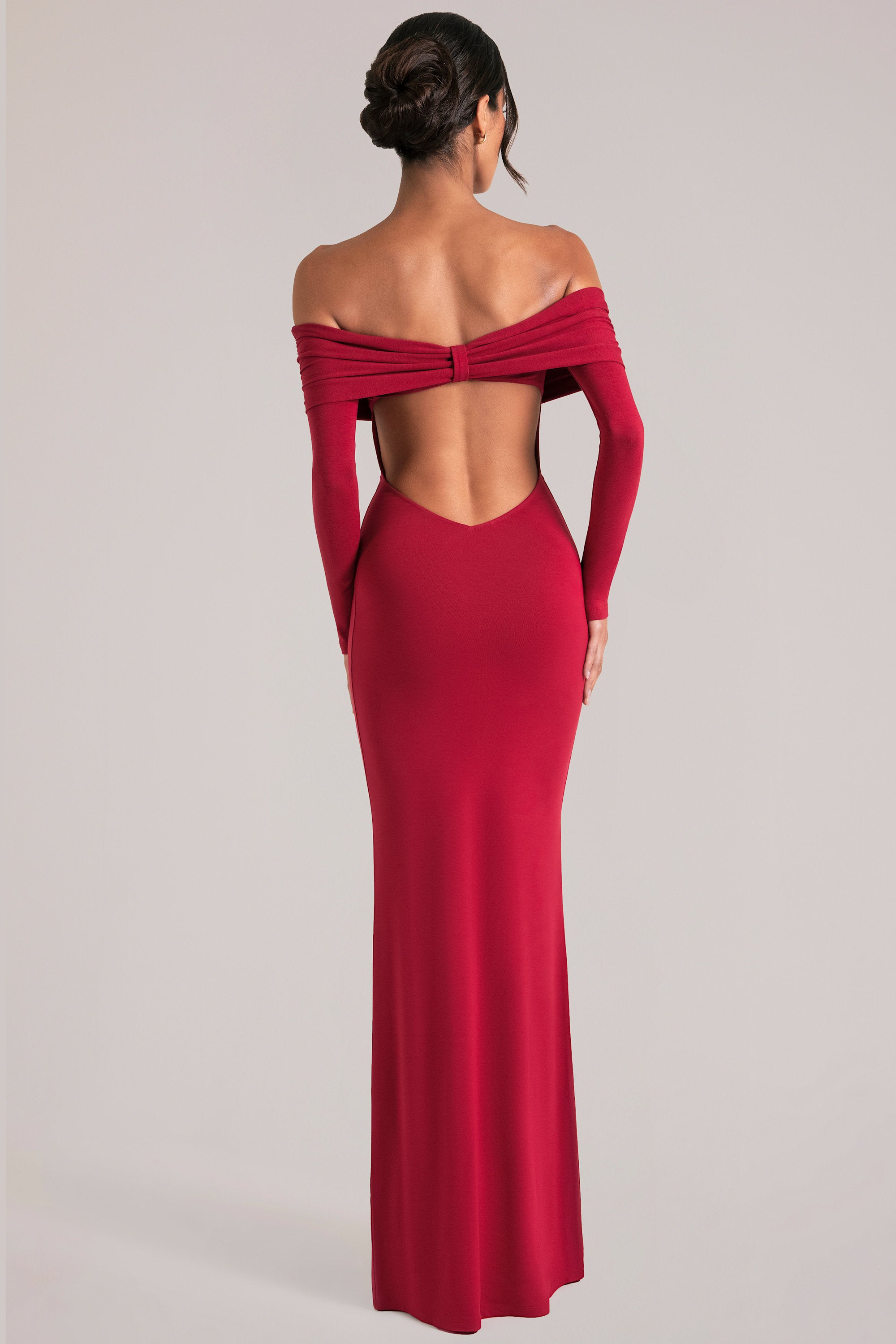 Depny Off-Shoulder Long -Sleeve Maxi Dress in Cherry Red | Oh Polly Depny Off-Shoulder Long -Sleeve Maxi Dress in Cherry Red | Oh Polly