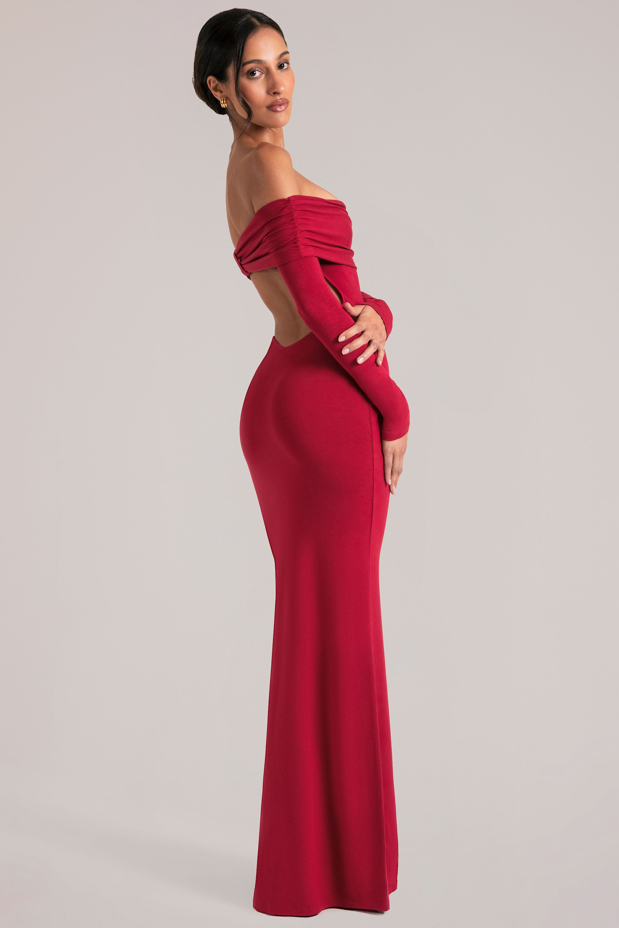 maxi red off shoulder dress Londyn Off Shoulder Cut Out Maxi A Line Dress