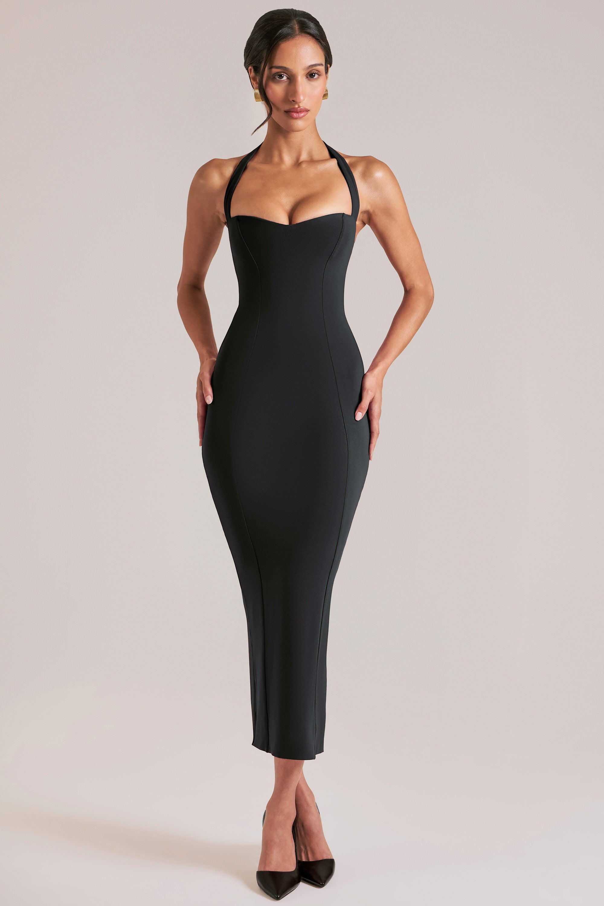 oh polly halter neck dress Halterneck Midaxi in Black - XL Flared silhouette Dimension:40.0 H x 18.0 W x 63.0 L Inches White Cotton Boat Neck colorful lace