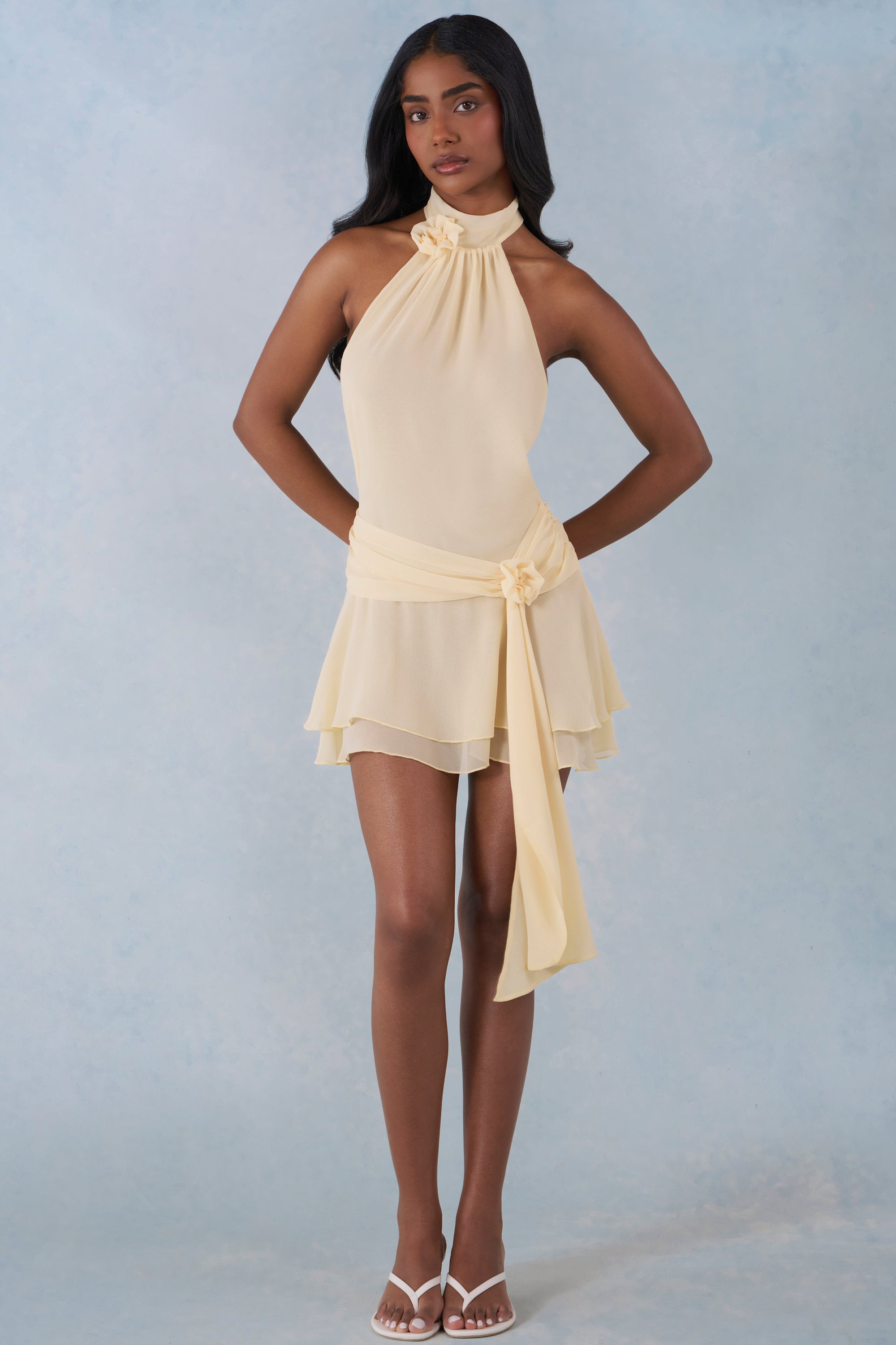 Halterneck Mini Dress in Butter Yellow - 6