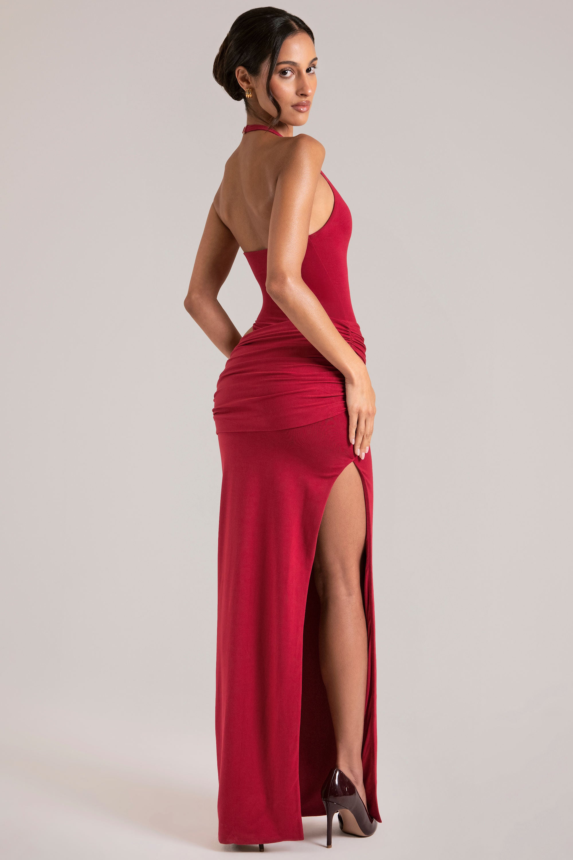 Deep Plunge Halterneck Maxi Dress in Cherry Red - XXS | Oh Polly Deep Plunge Halterneck Maxi Dress in Cherry Red - XXS | Oh Polly