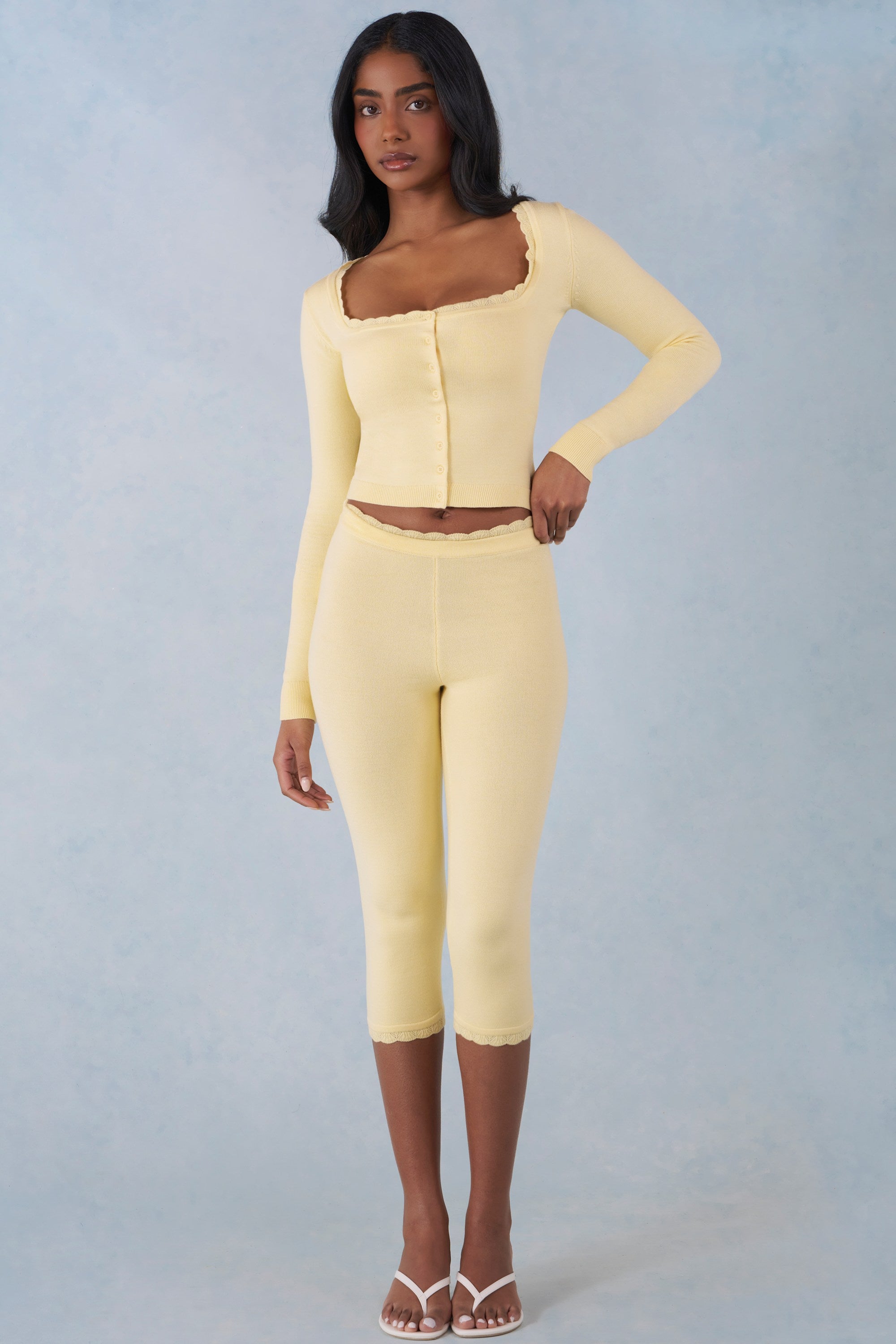 Selene Knit Mid-Rise Capri Trousers in Butter Yellow | Oh Polly