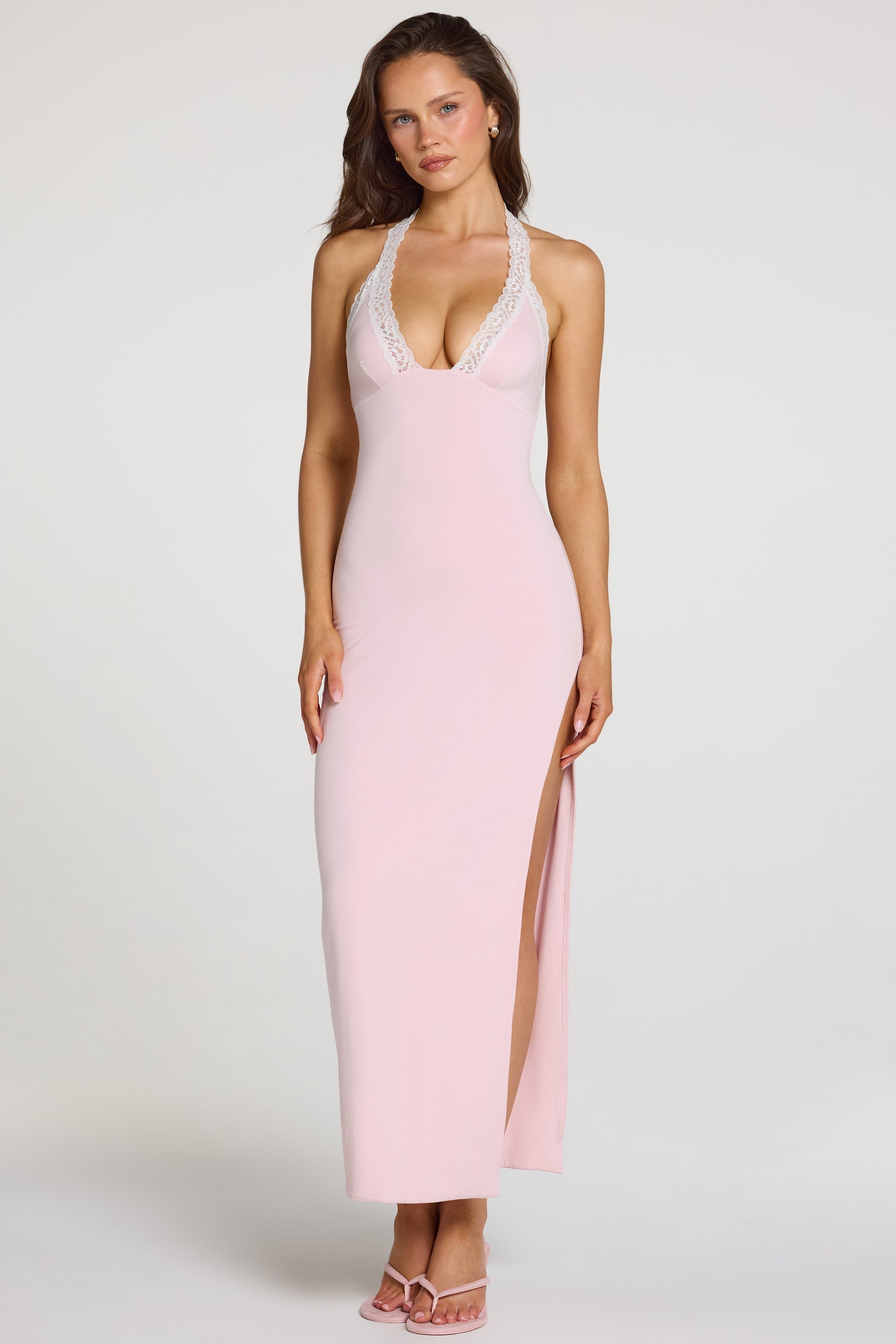 Dahlia Modal Lace-Trim Maxi Dress in Baby Pink | Oh Polly – Oh