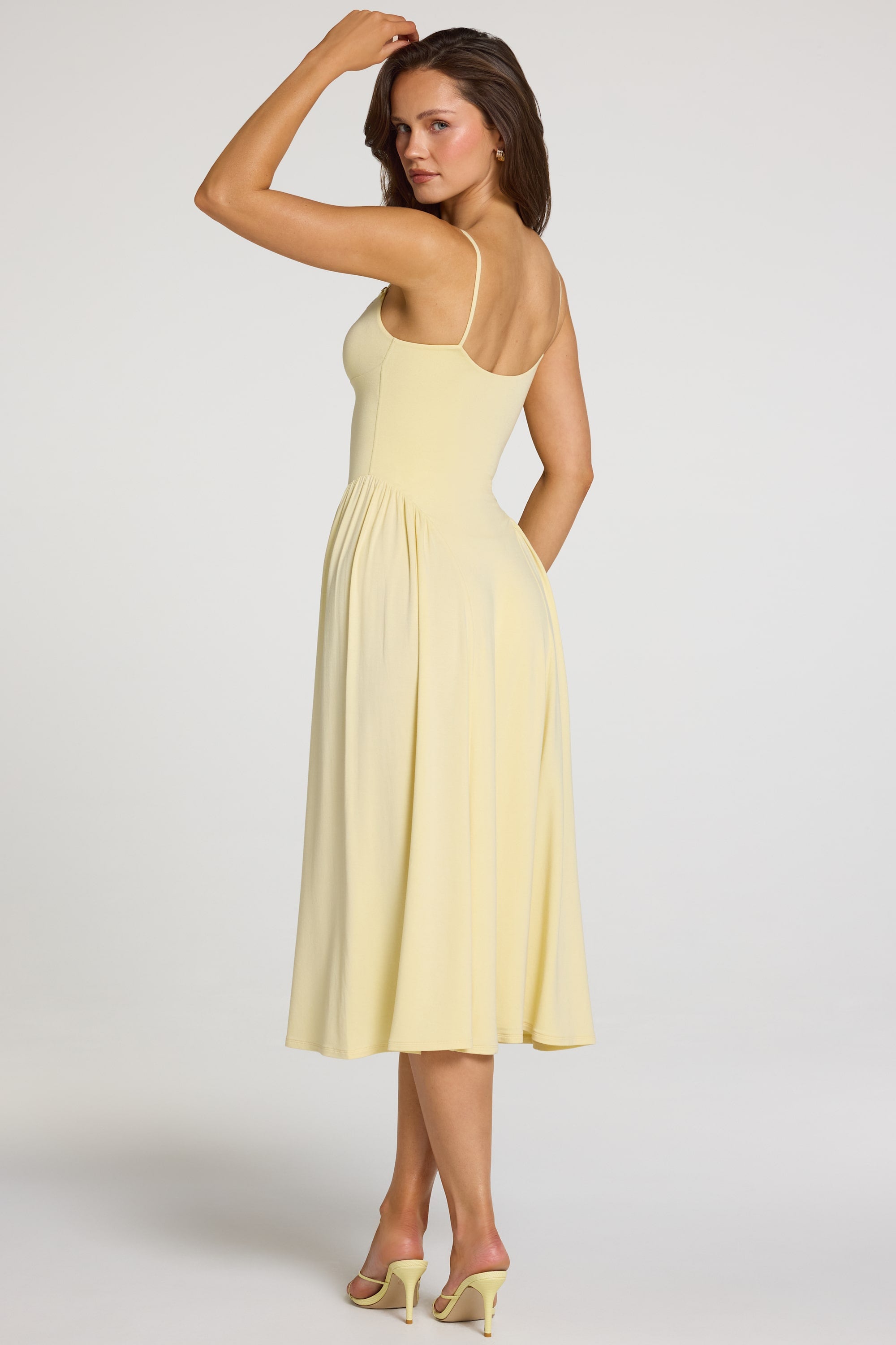 Modal Lace-Trim Midaxi Dress in Pastel Yellow - XXS