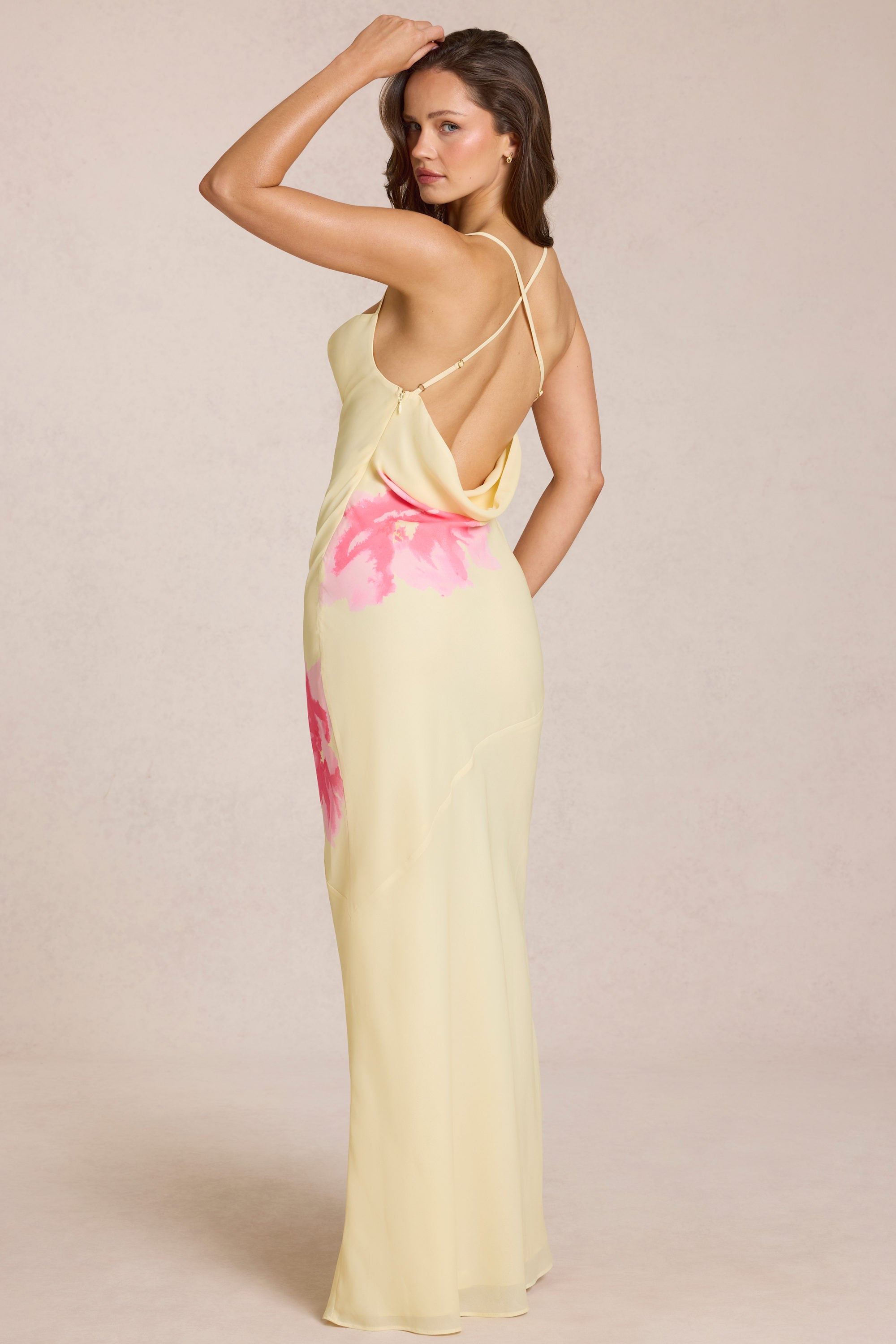 yellow silk maxi dress Chiffon Maxi Dress in Yellow Floral Print - XXS